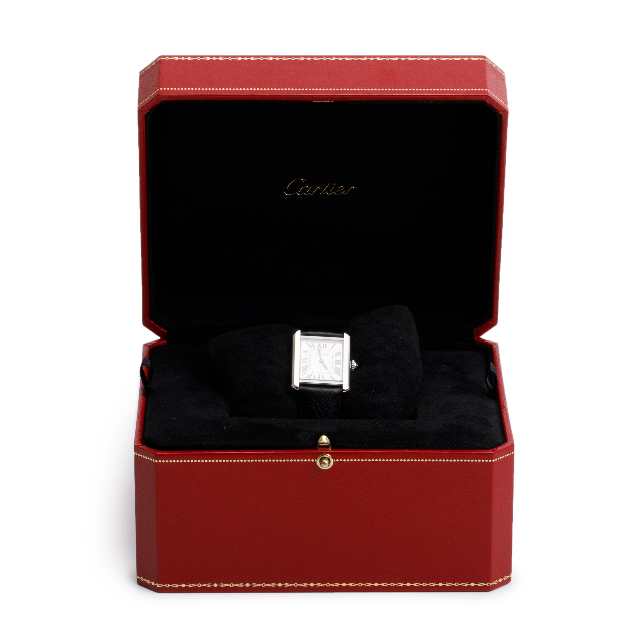 Cartier Stainless Steel Tank Solo Quartz Watch, Medium Model 3170 w/ Box, Receipt & Extra Straps