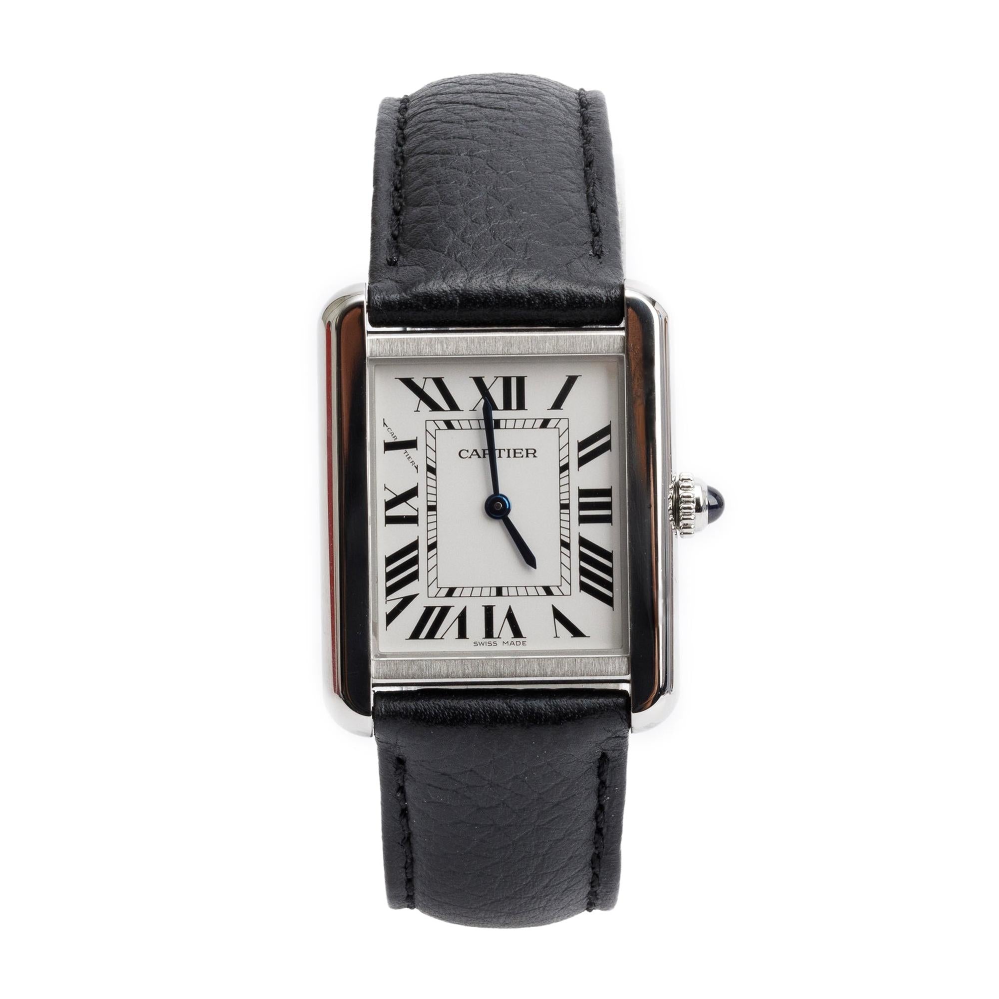 Cartier Stainless Steel Tank Solo Quartz Watch, Medium Model 3170 w/ Box, Receipt & Extra Straps