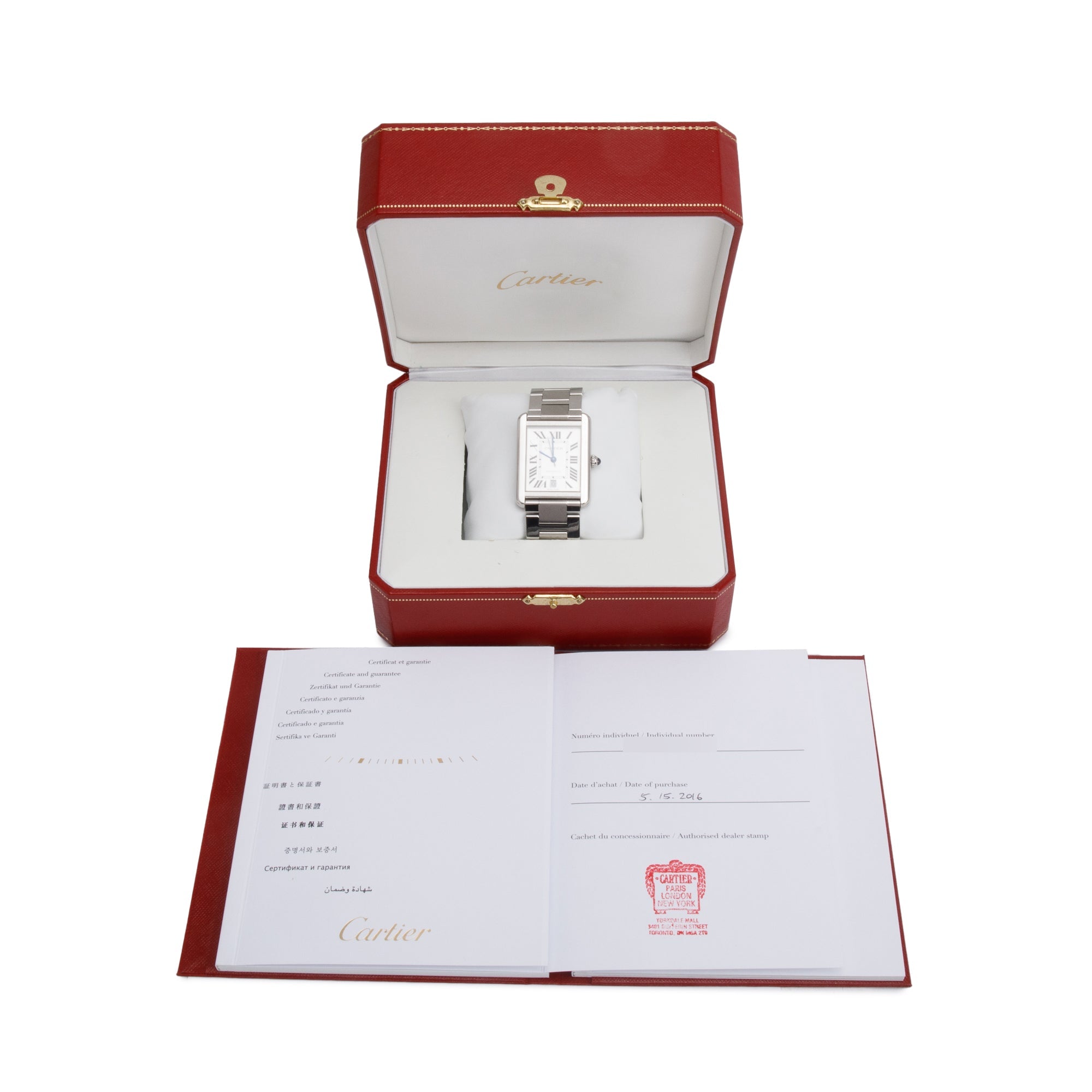 Cartier Stainless Steel Tank Solo XL Automatic Watch 3800 w/ Box & Papers