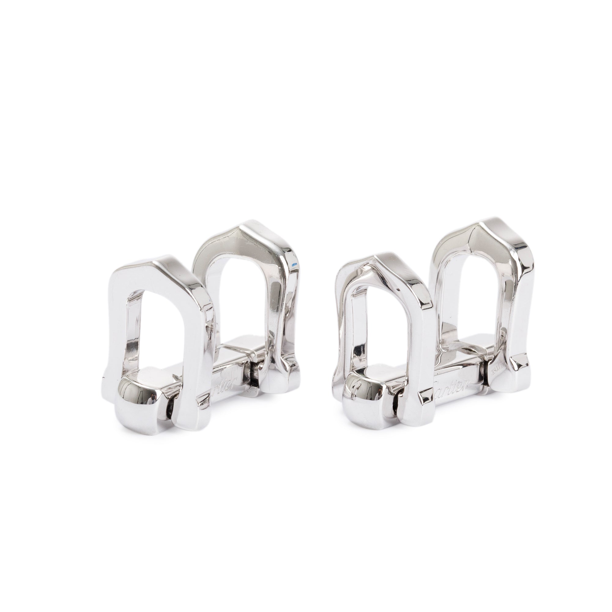 Cartier Sterling Silver Elongated C Shaped Decor Cufflinks w/ Box & Certificate