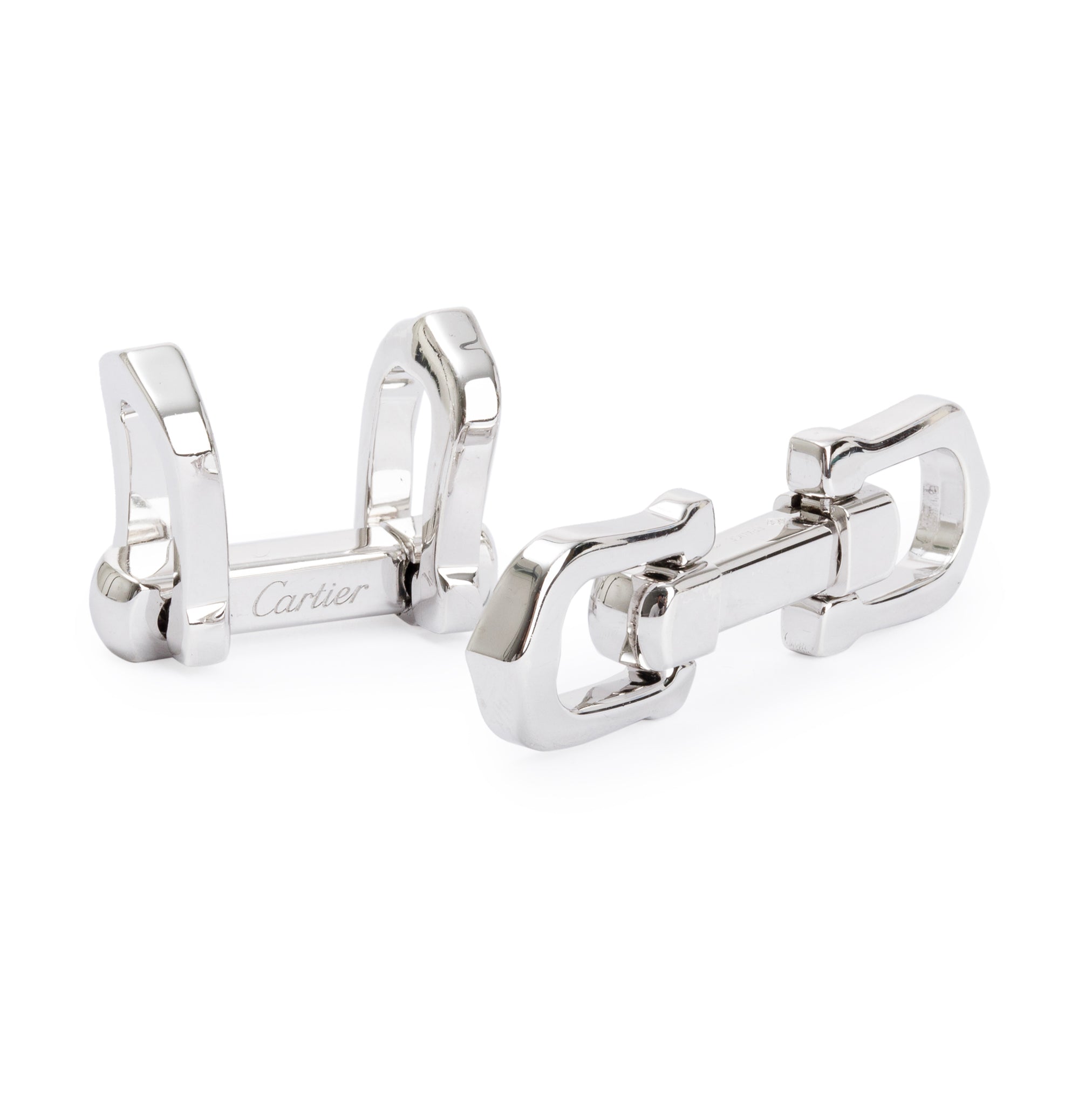 Cartier Sterling Silver Elongated C Shaped Decor Cufflinks w/ Box & Certificate