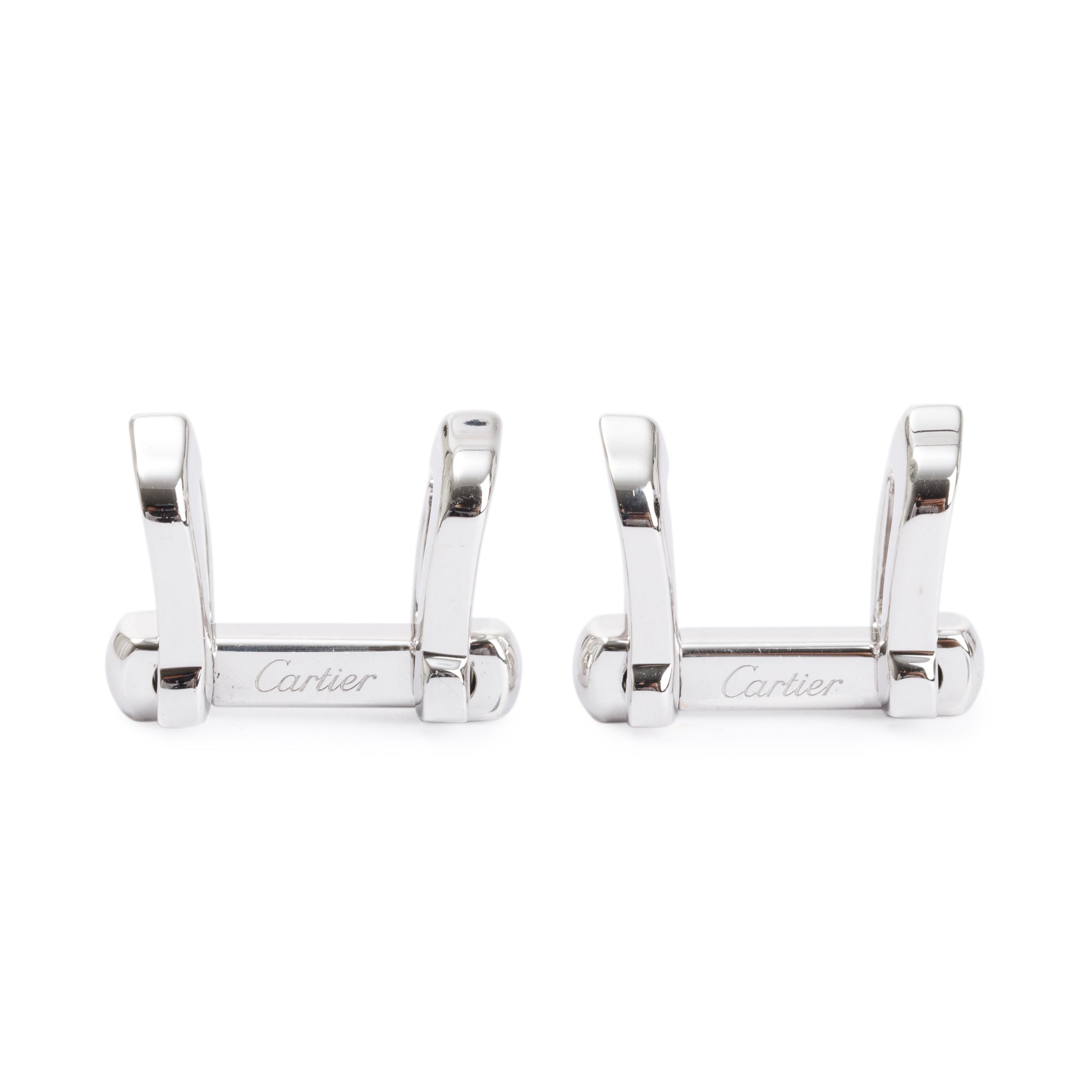 Cartier Sterling Silver Elongated C Shaped Decor Cufflinks w/ Box & Certificate