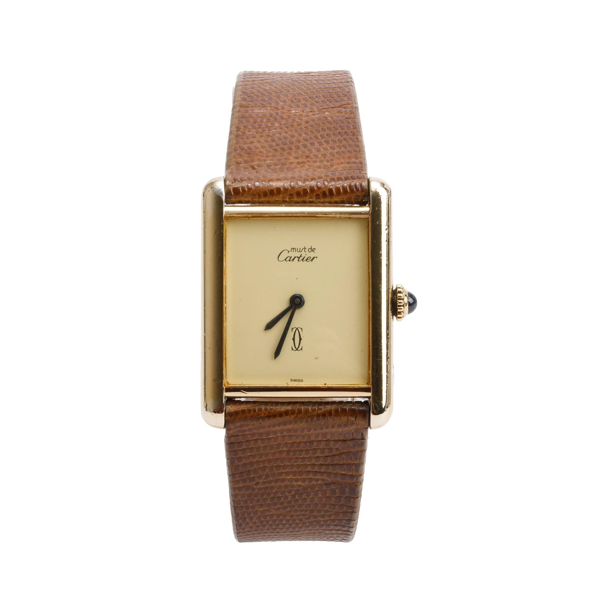 Cartier Vintage 18k Gold Vermeil Sterling Silver Argent Must De Cartier Watch