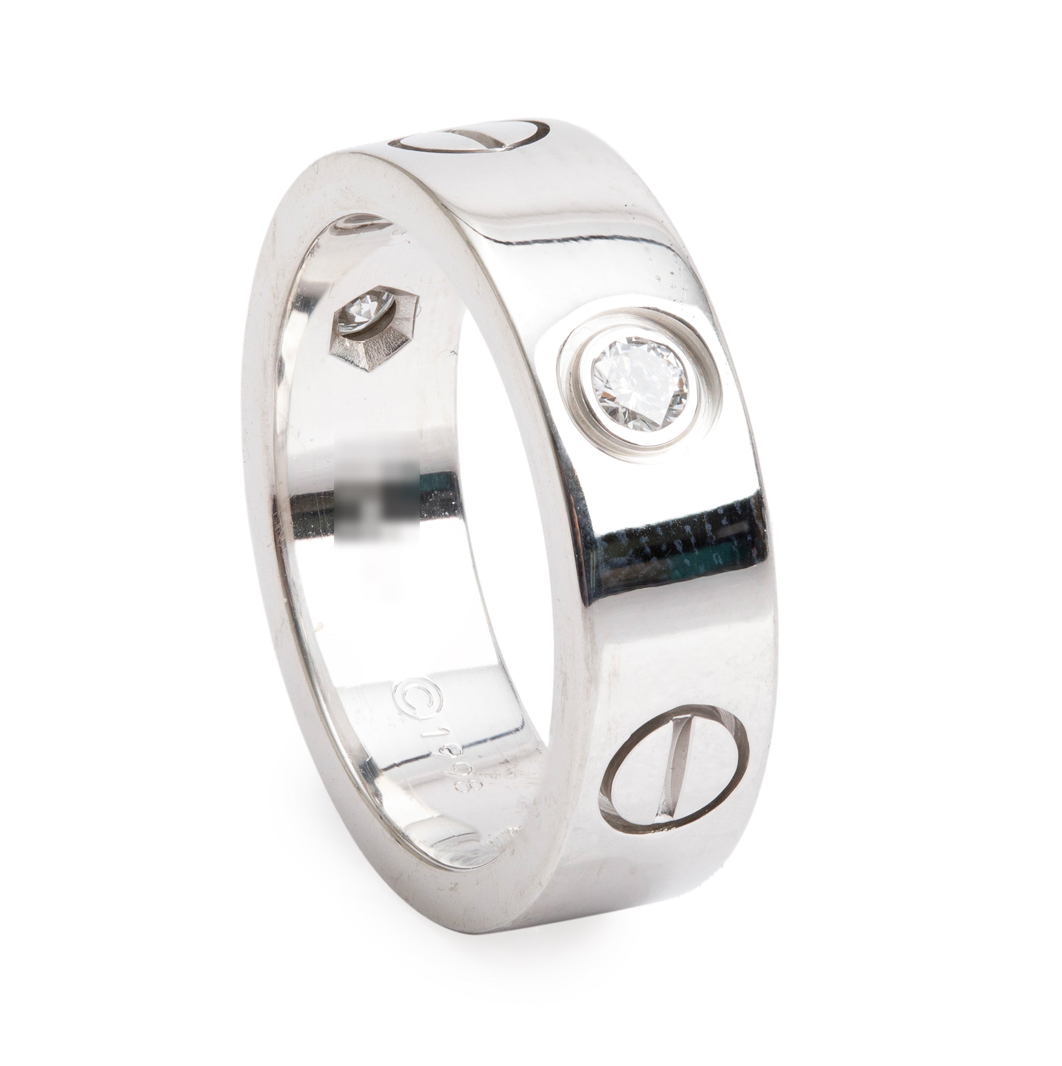 Cartier Vintage 18k White Gold 3 Diamond 5.5 MM Love Ring, Size 51 5.75