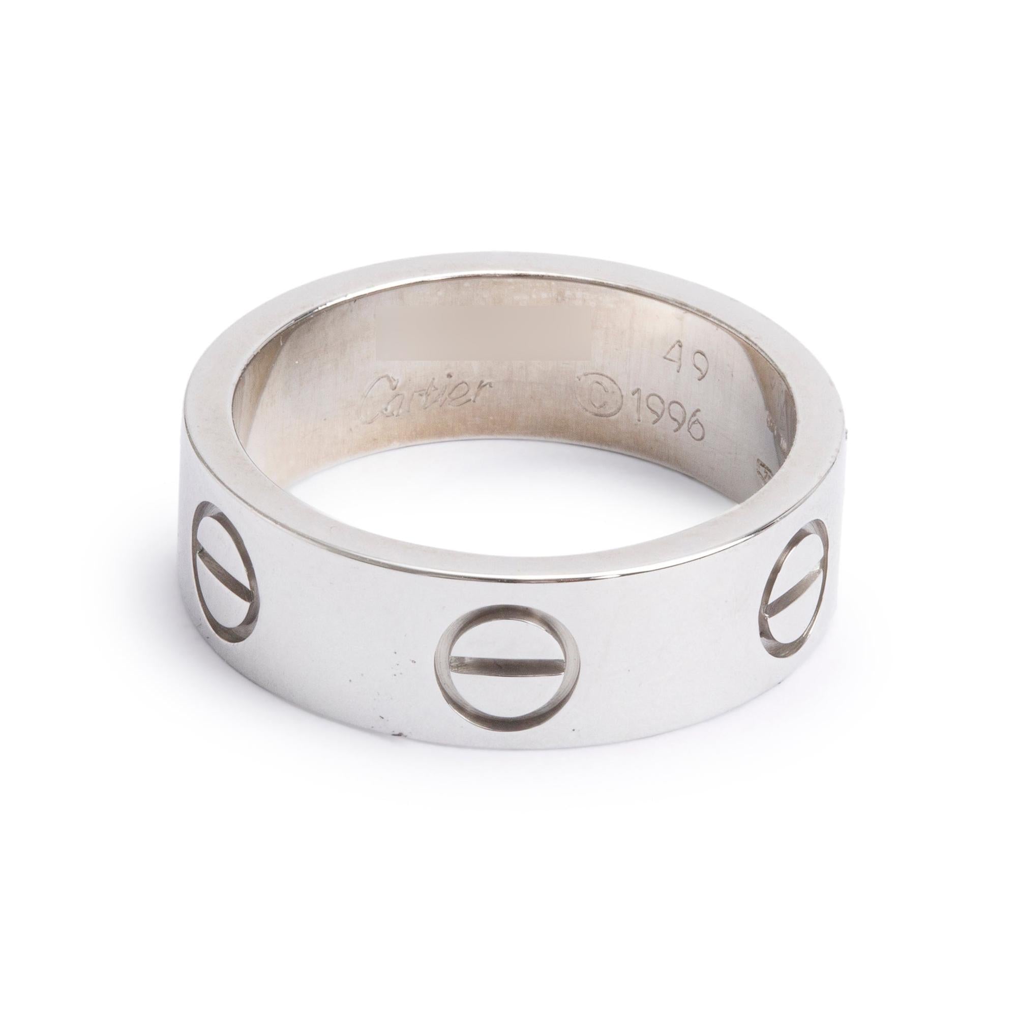Cartier Vintage 18k White Gold 5.5MM Love Ring, Size 49 4.75