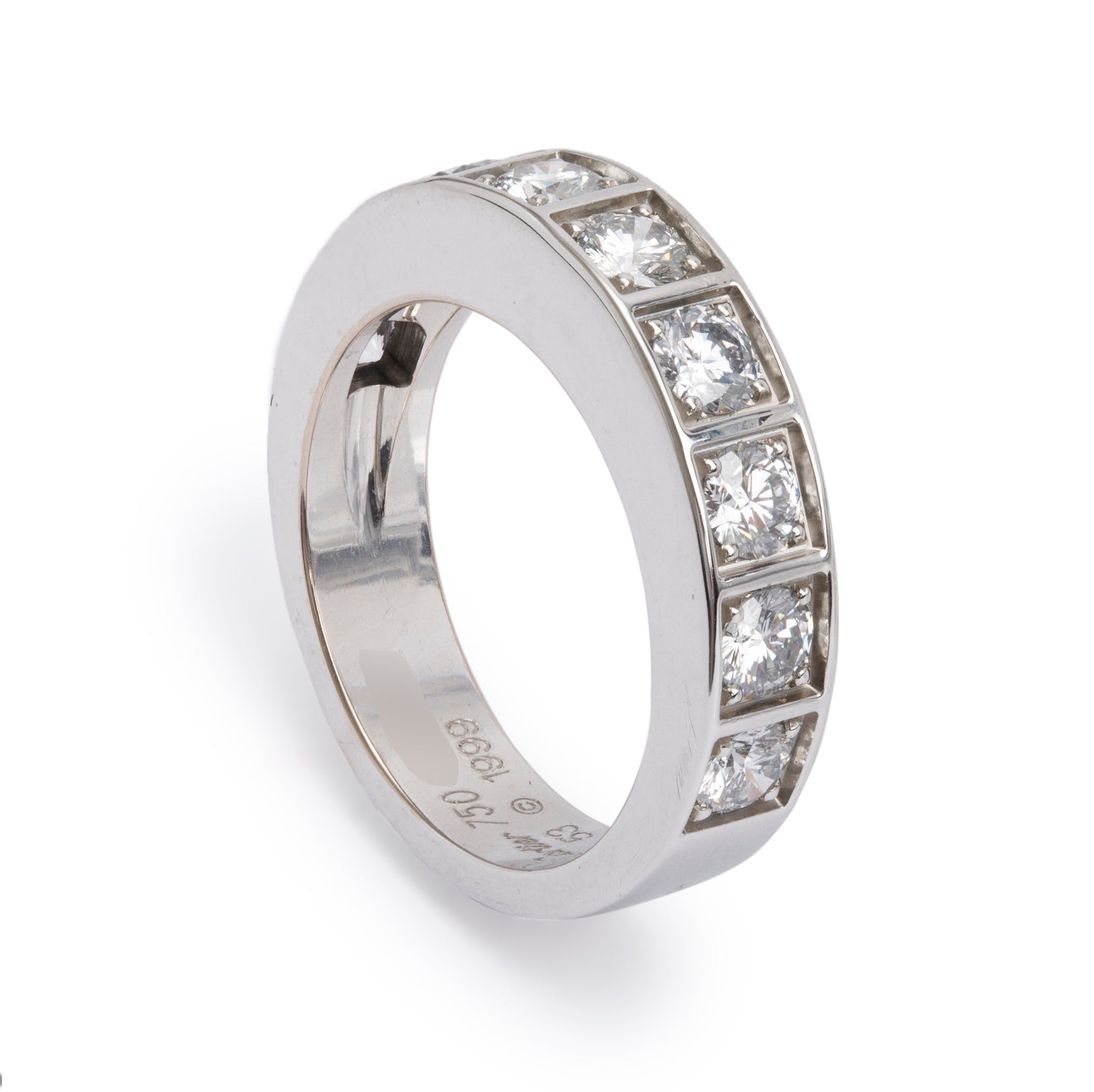 Cartier Vintage 18k White Gold Diamond Tectonic Band Ring, Size 53 6.5
