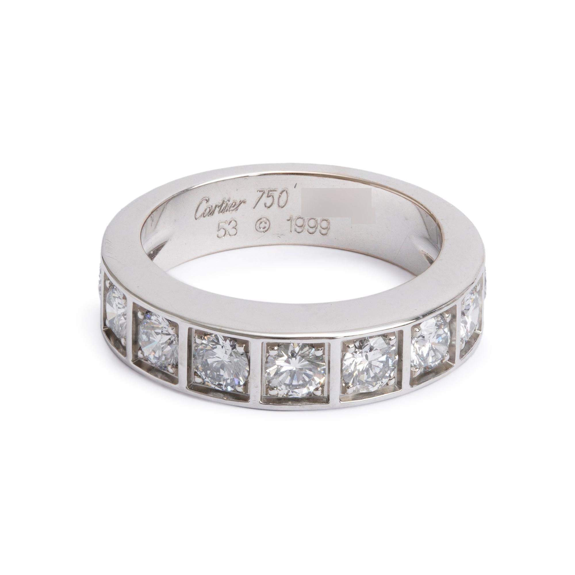 Cartier Vintage 18k White Gold Diamond Tectonic Band Ring, Size 53 6.5