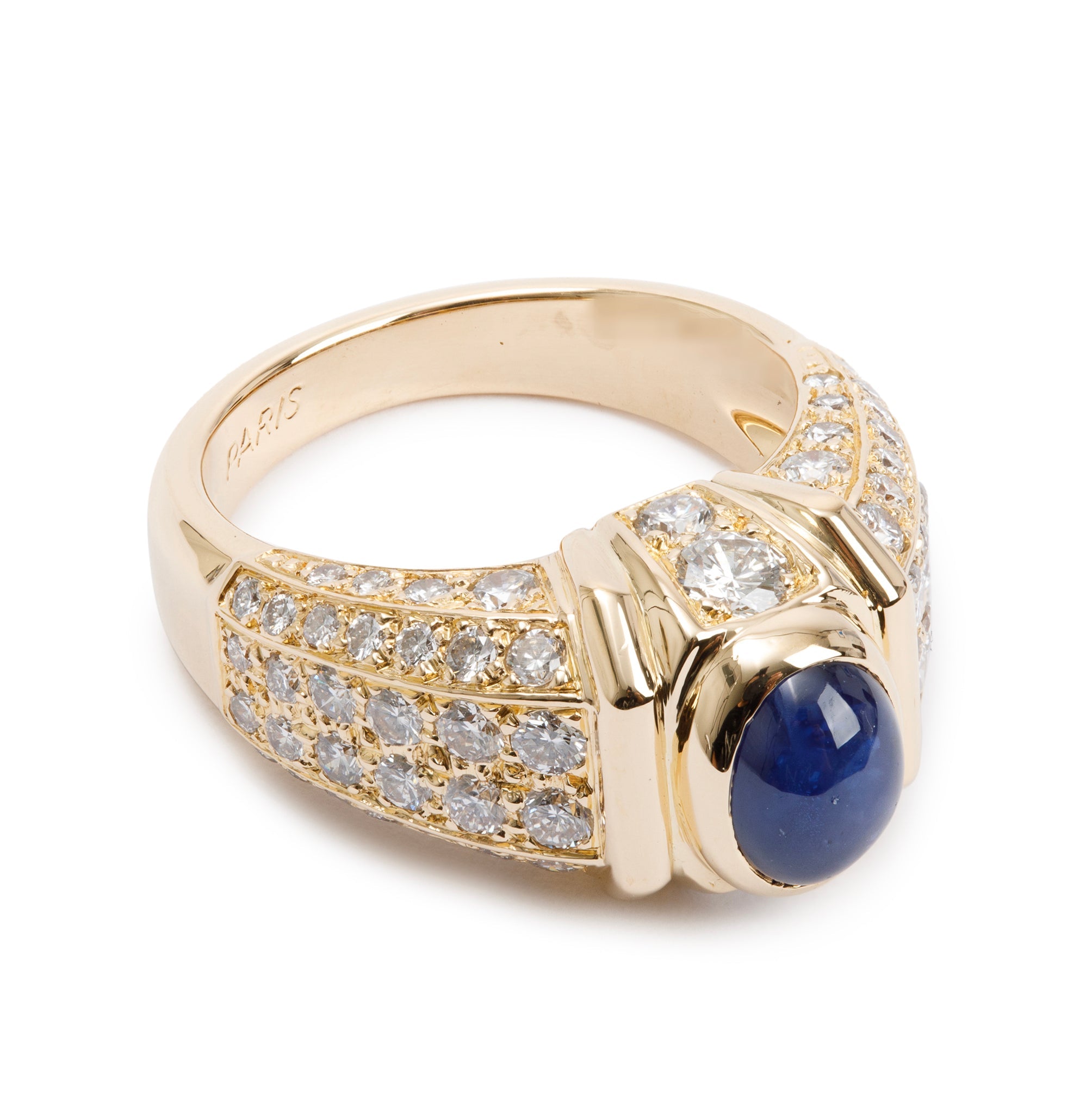 Cartier Vintage 18k Yellow Gold Cabochon Sapphire & Diamond Ring, Size 5.5