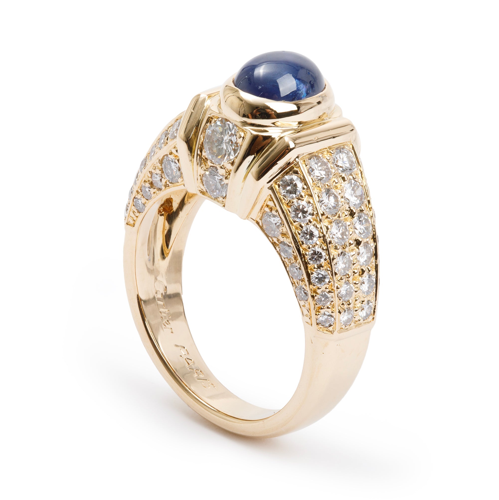 Cartier Vintage 18k Yellow Gold Cabochon Sapphire & Diamond Ring, Size 5.5
