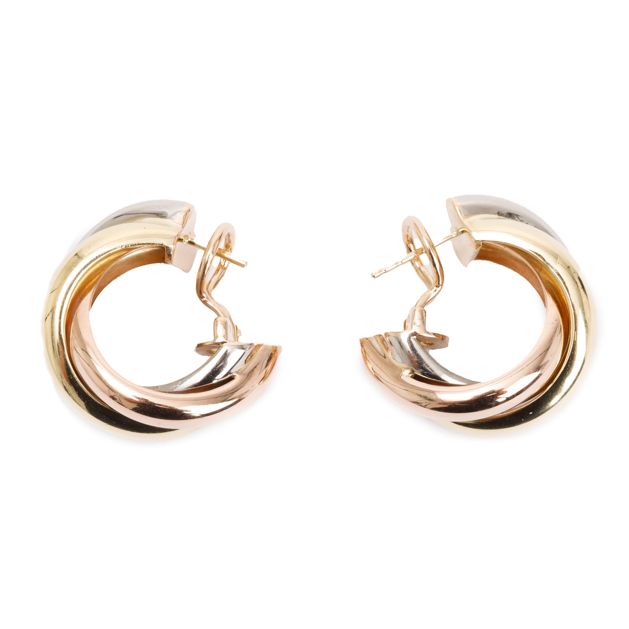 Cartier Vintage 18k Yellow, White & Rose Gold Trinity Hoop Earrings