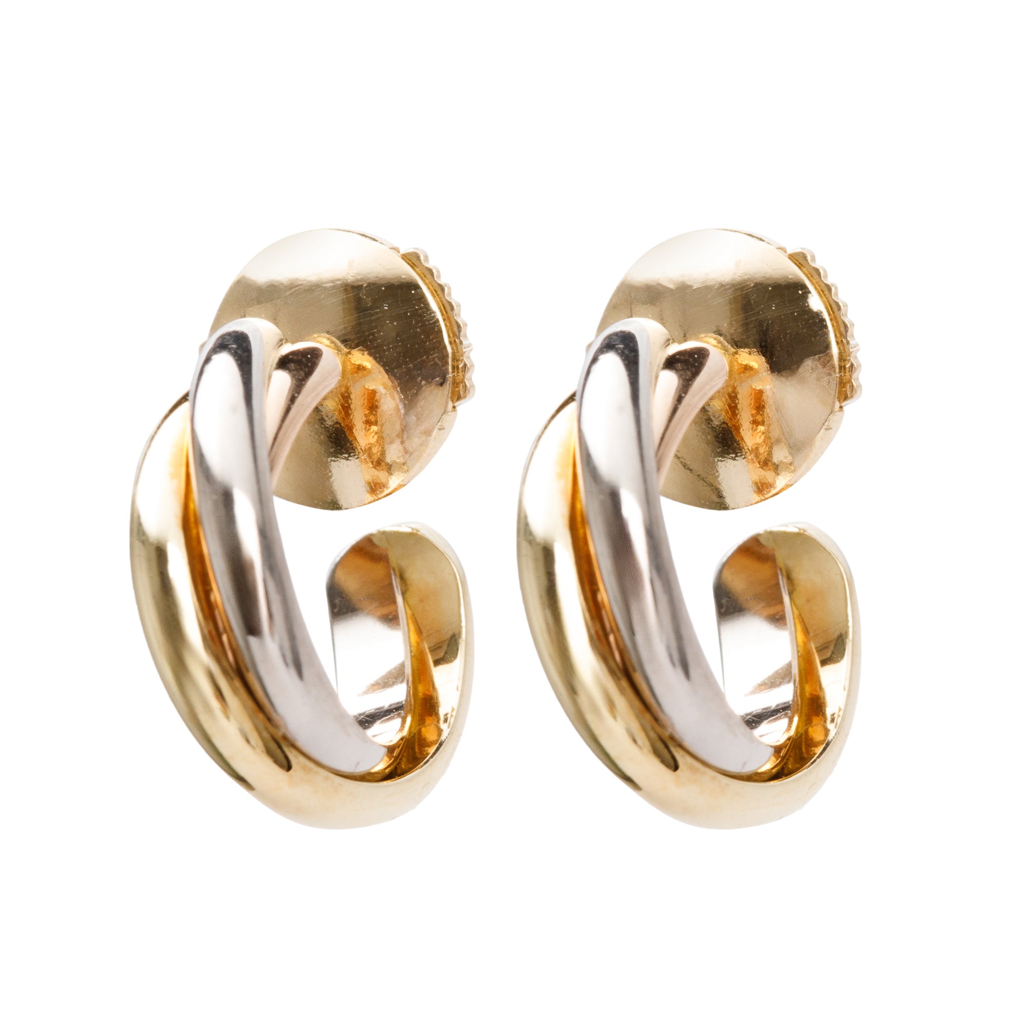 Cartier Vintage 18k Yellow, White & Rose Gold Trinity Hoop Earrings