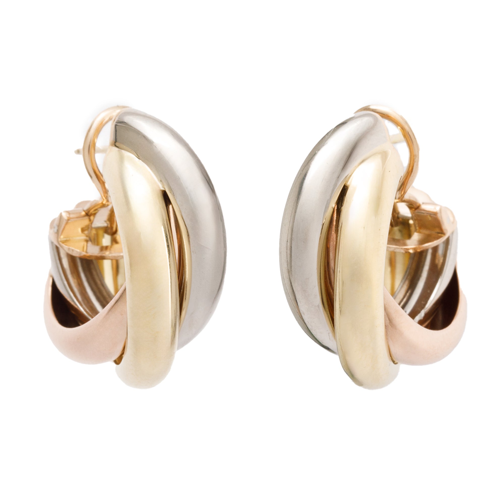 Cartier Vintage 18k Yellow, White & Rose Gold Trinity Hoop Earrings