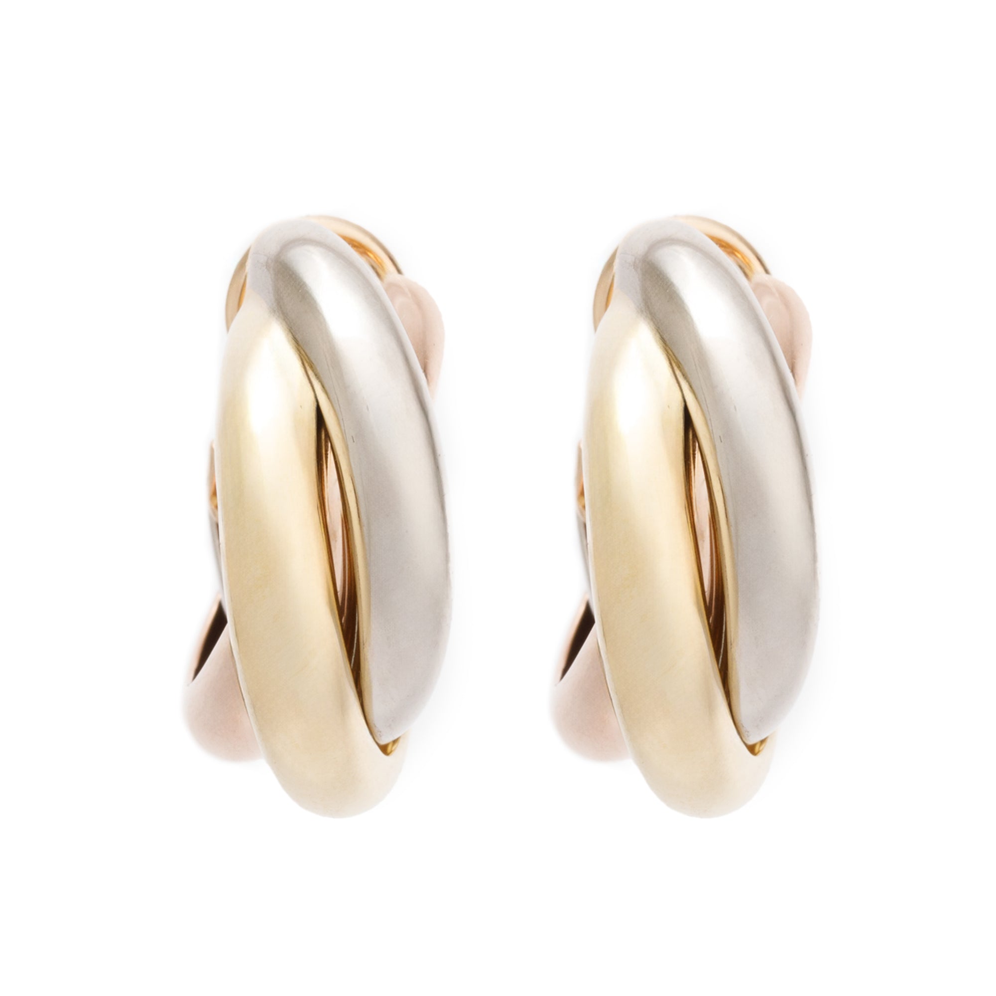 Cartier Vintage 18k Yellow, White & Rose Gold Trinity Hoop Earrings