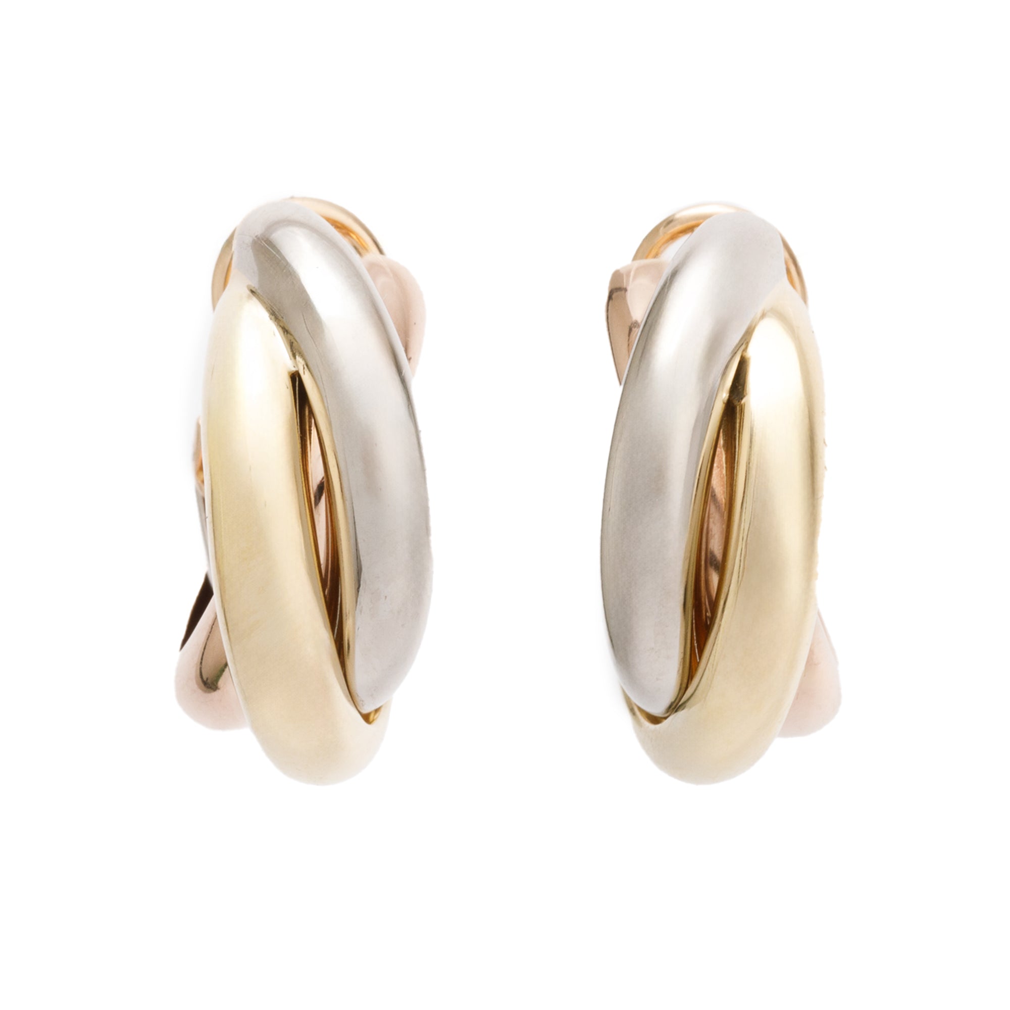 Cartier Vintage 18k Yellow, White & Rose Gold Trinity Hoop Earrings
