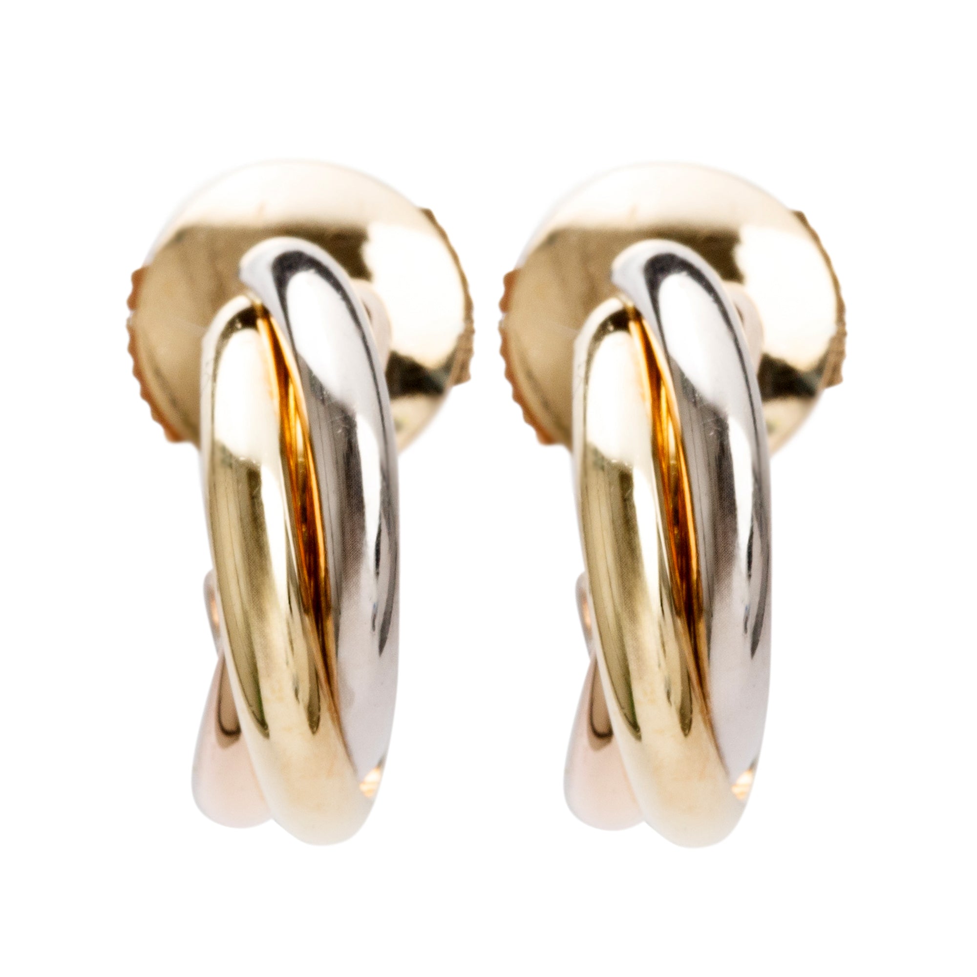 Cartier Vintage 18k Yellow, White & Rose Gold Trinity Hoop Earrings