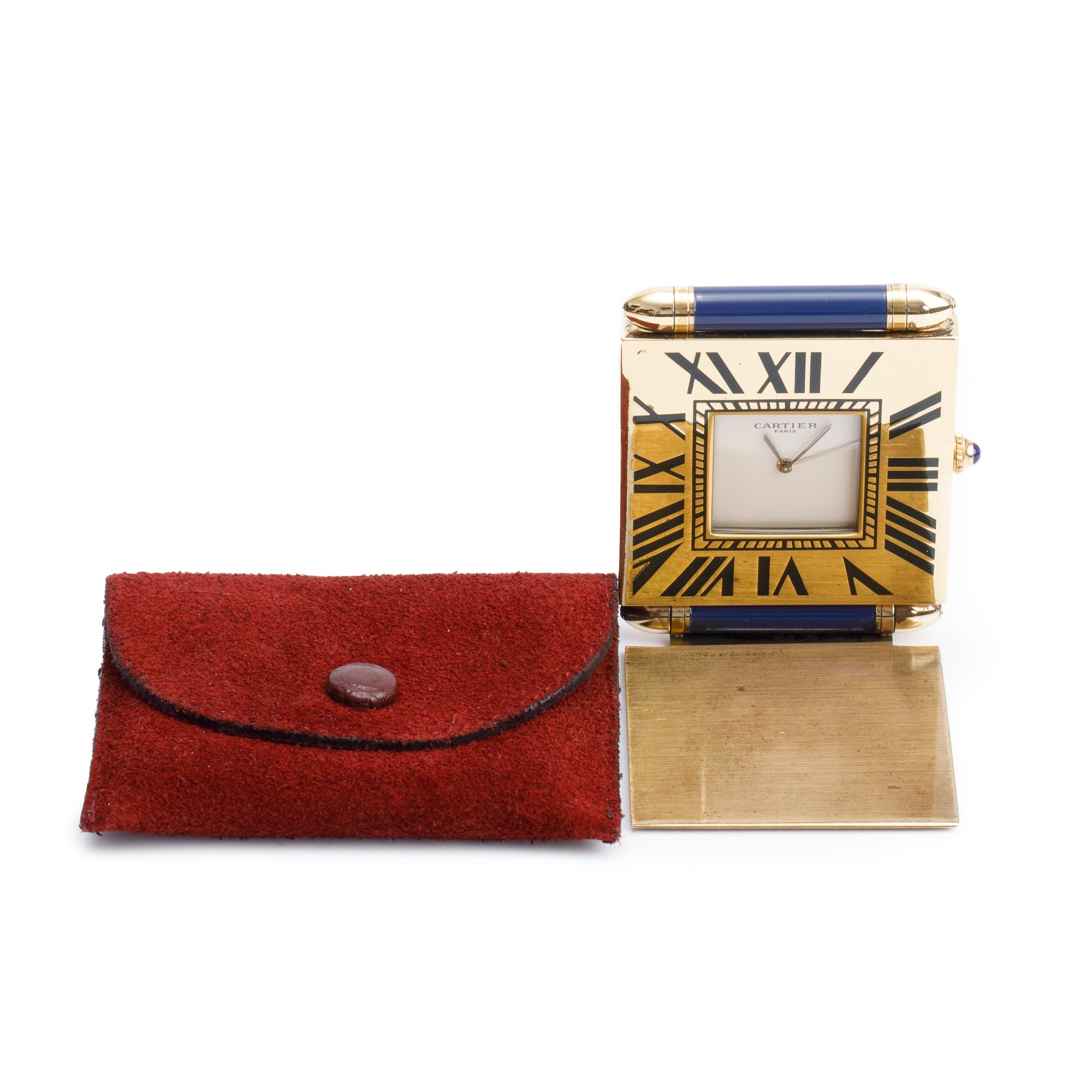 Cartier Vintage Brass & Blue Lacquer Travel Alarm Clock