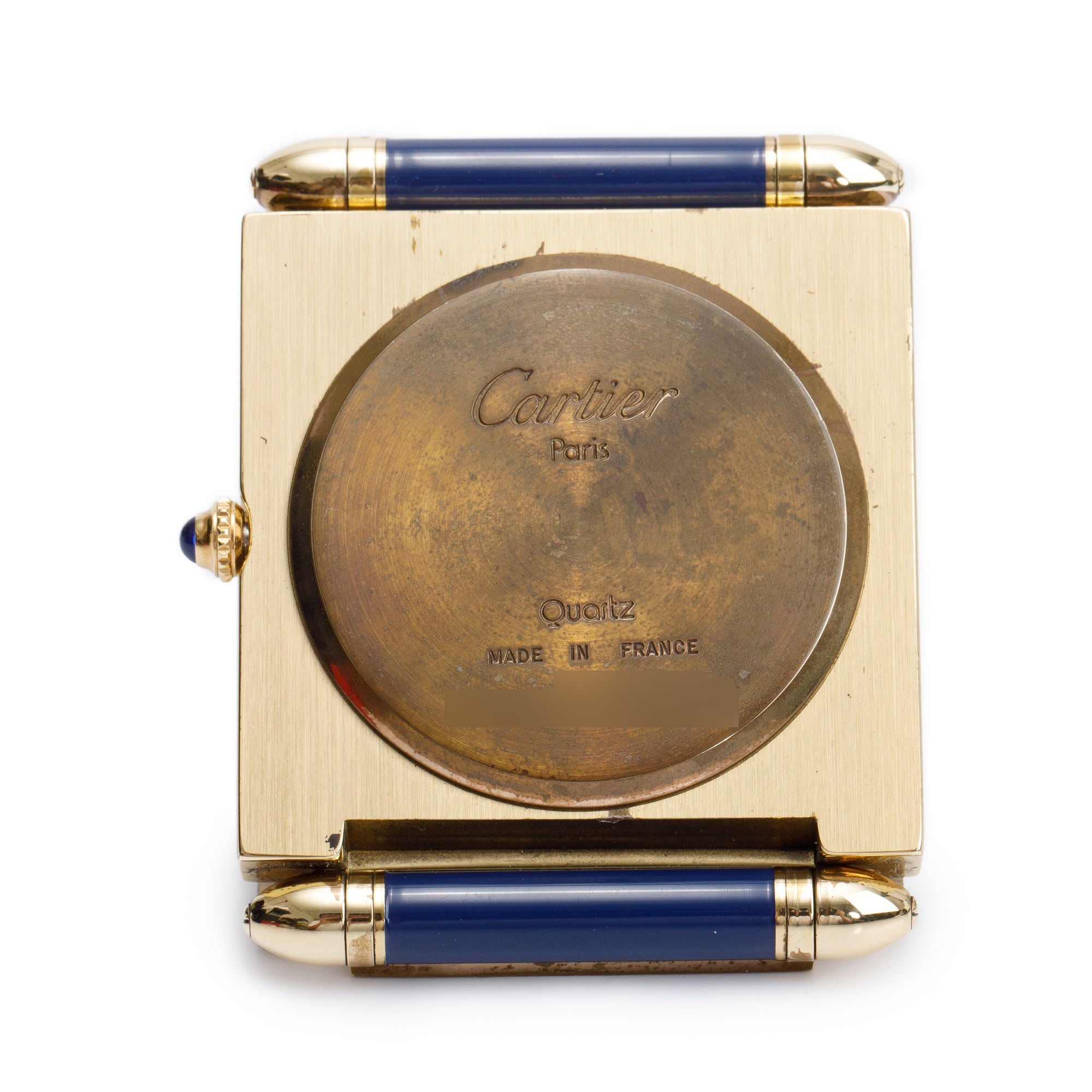 Cartier Vintage Brass & Blue Lacquer Travel Alarm Clock