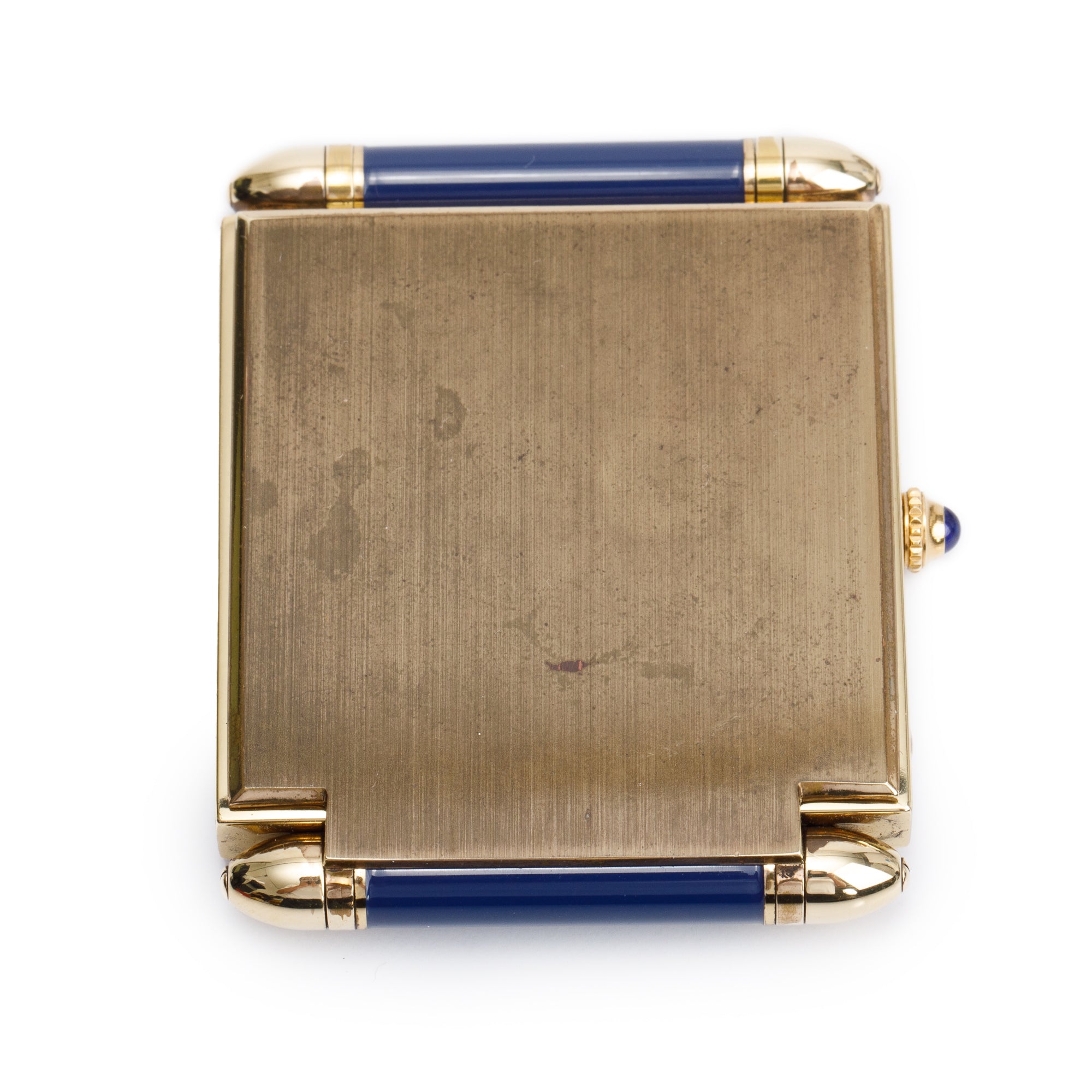 Cartier Vintage Brass & Blue Lacquer Travel Alarm Clock