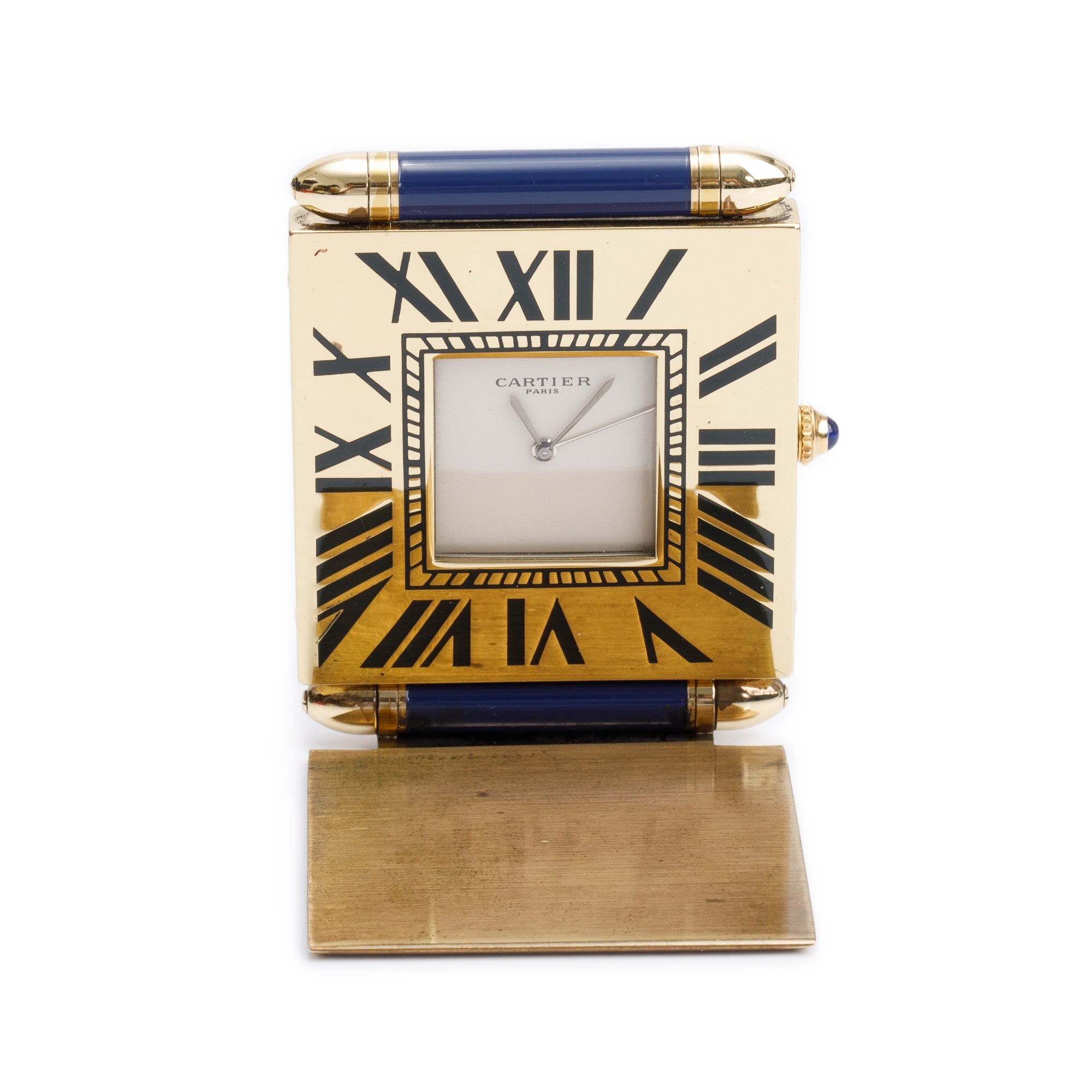 Cartier Vintage Brass & Blue Lacquer Travel Alarm Clock
