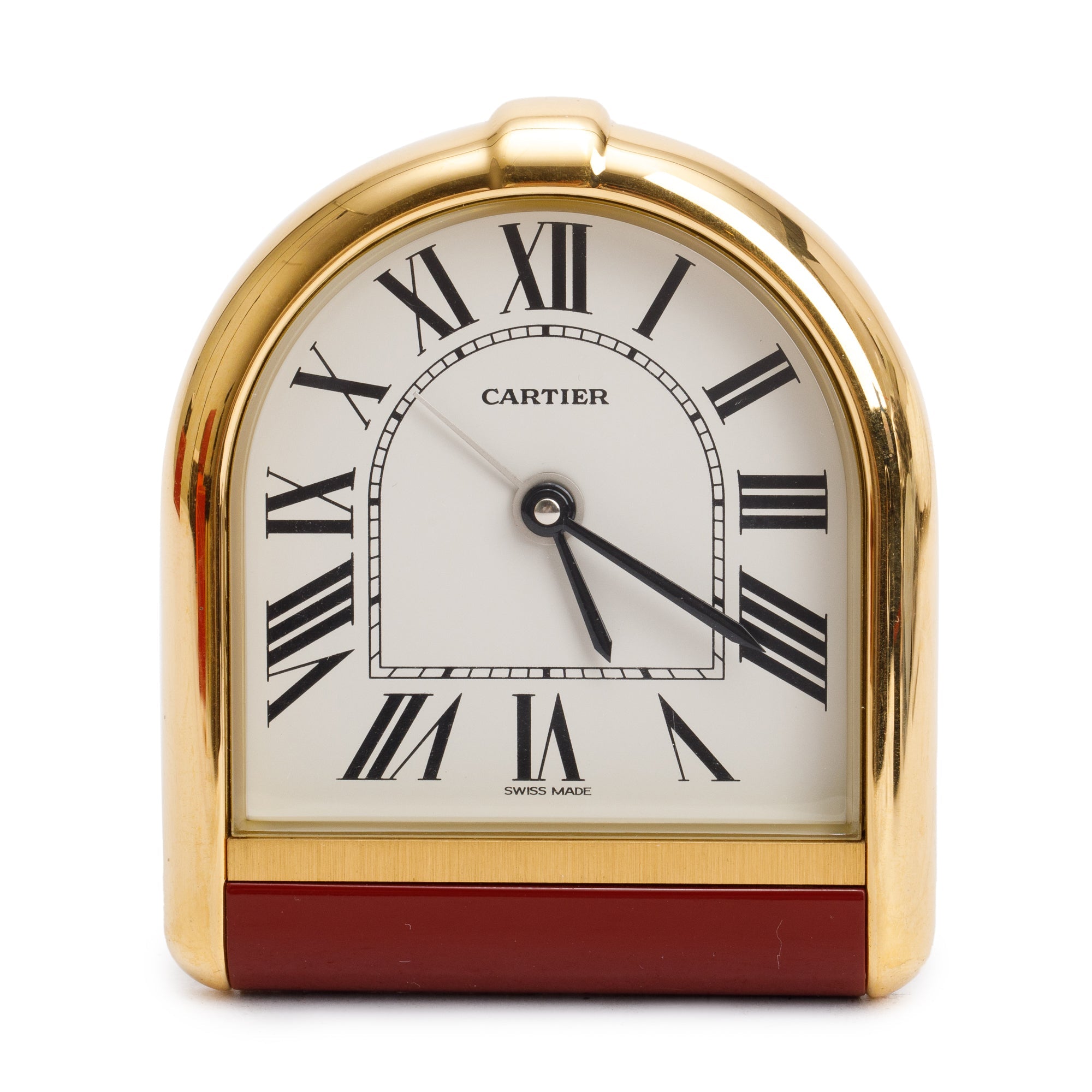 Cartier Vintage Gold Plated & Red Lacquer Tortue Alarm Clock w/ Box