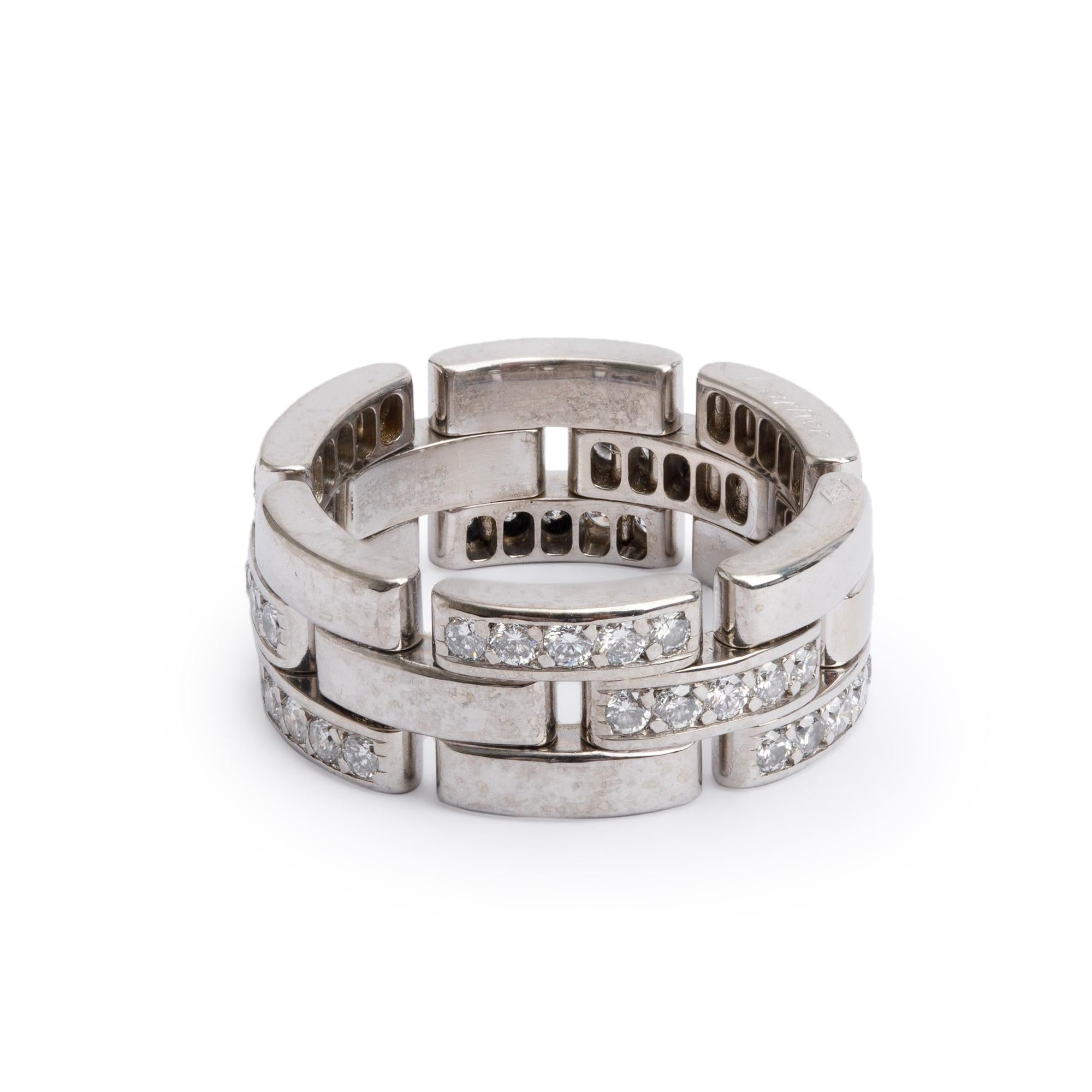 Cartier Vintage White Gold Diamond Maillon Panthere Ring, Size 51 5.75