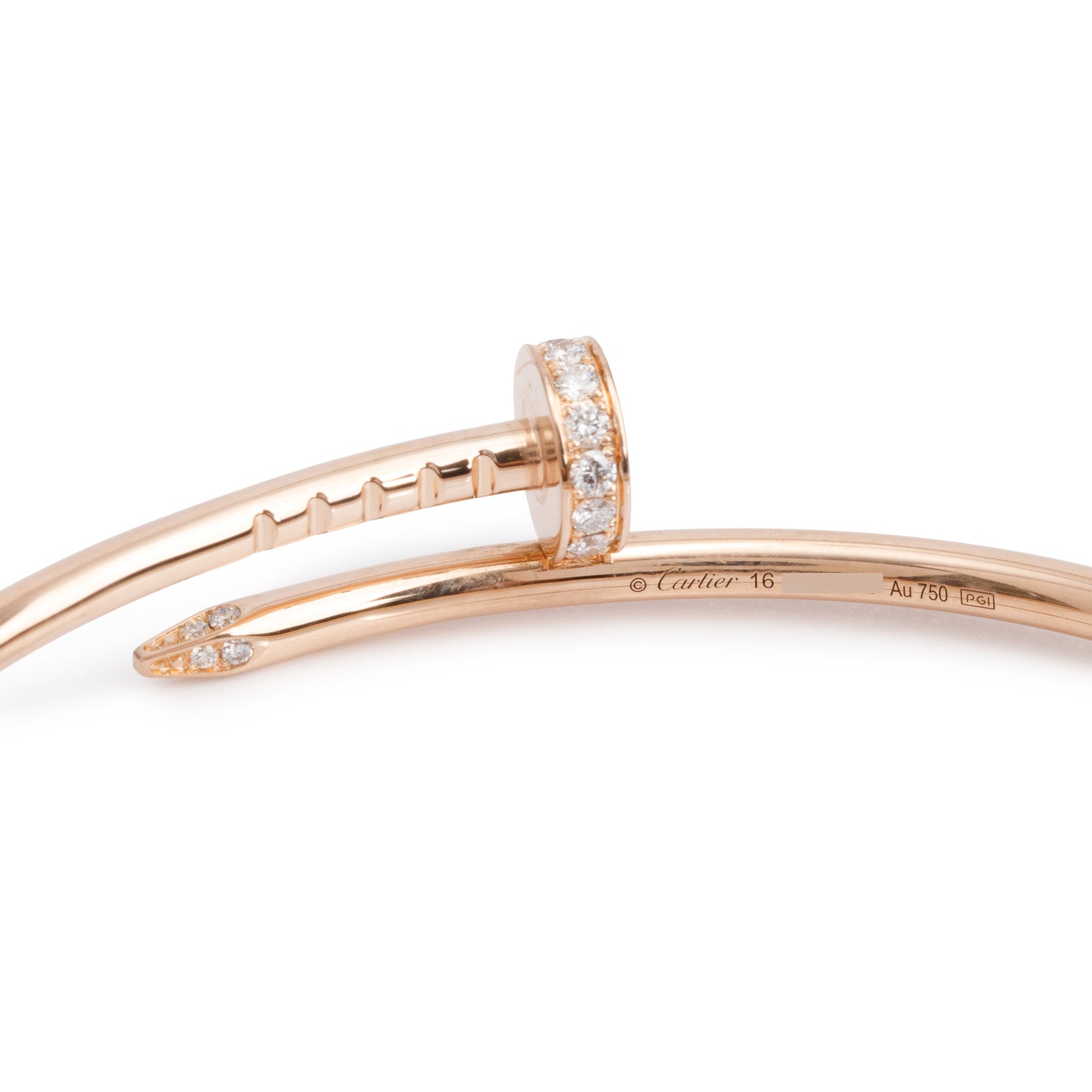 Cartier 2025 18k Rose Gold Juste Un Clou Diamond Bracelet, Small Model, Size 16 w/ Box & Certificate