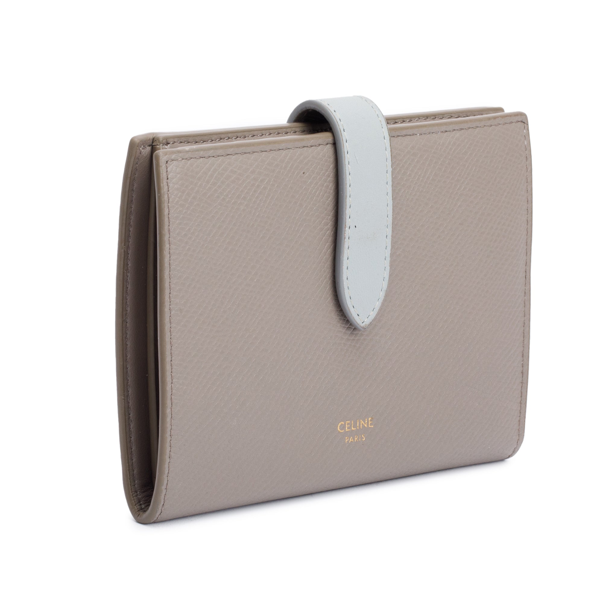 Celine 2020 Grey/Blue Bicolor Calfskin Leather Medium Strap Wallet