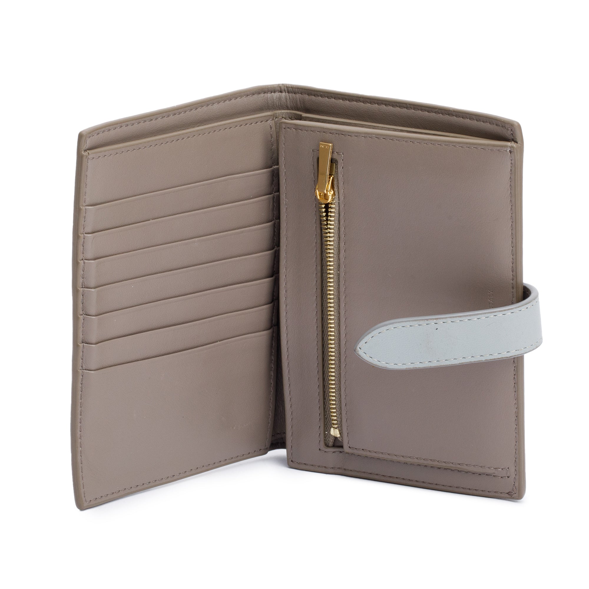 Celine 2020 Grey/Blue Bicolor Calfskin Leather Medium Strap Wallet