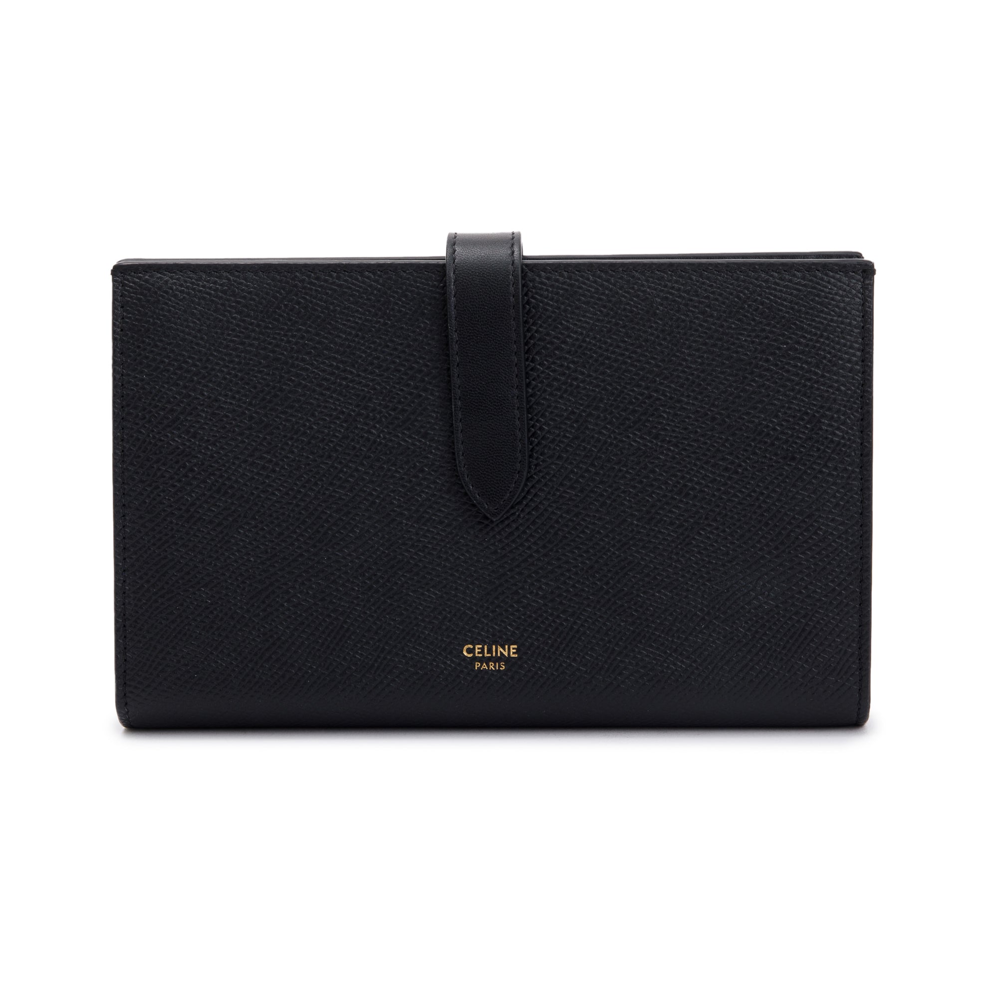 Celine 2021 Black Grained Calfskin Leather Large Strap Wallet