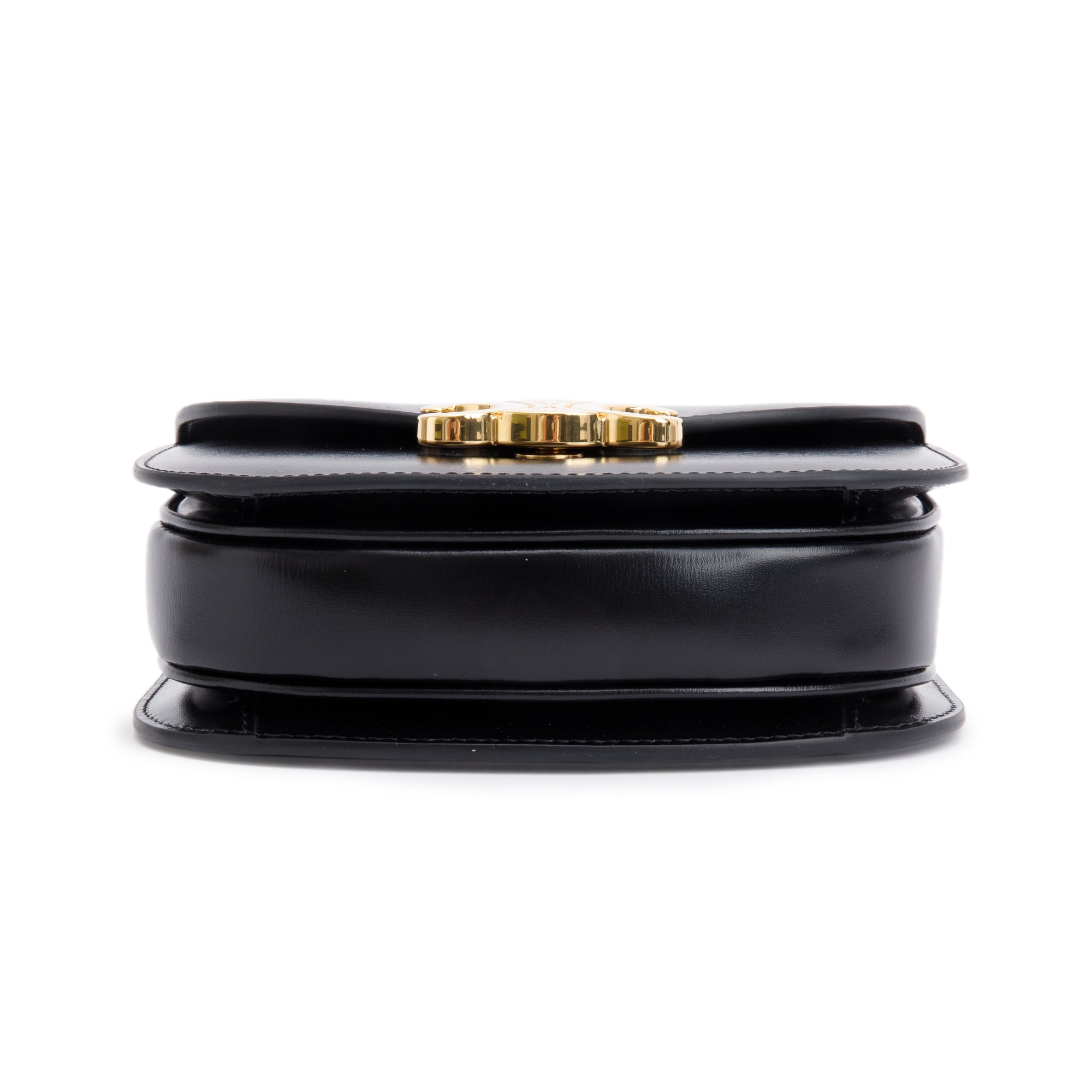 Celine 2021 Black Shiny Calfskin Leather Mini Besace Clea Shoulder Bag w/ Strap & Box