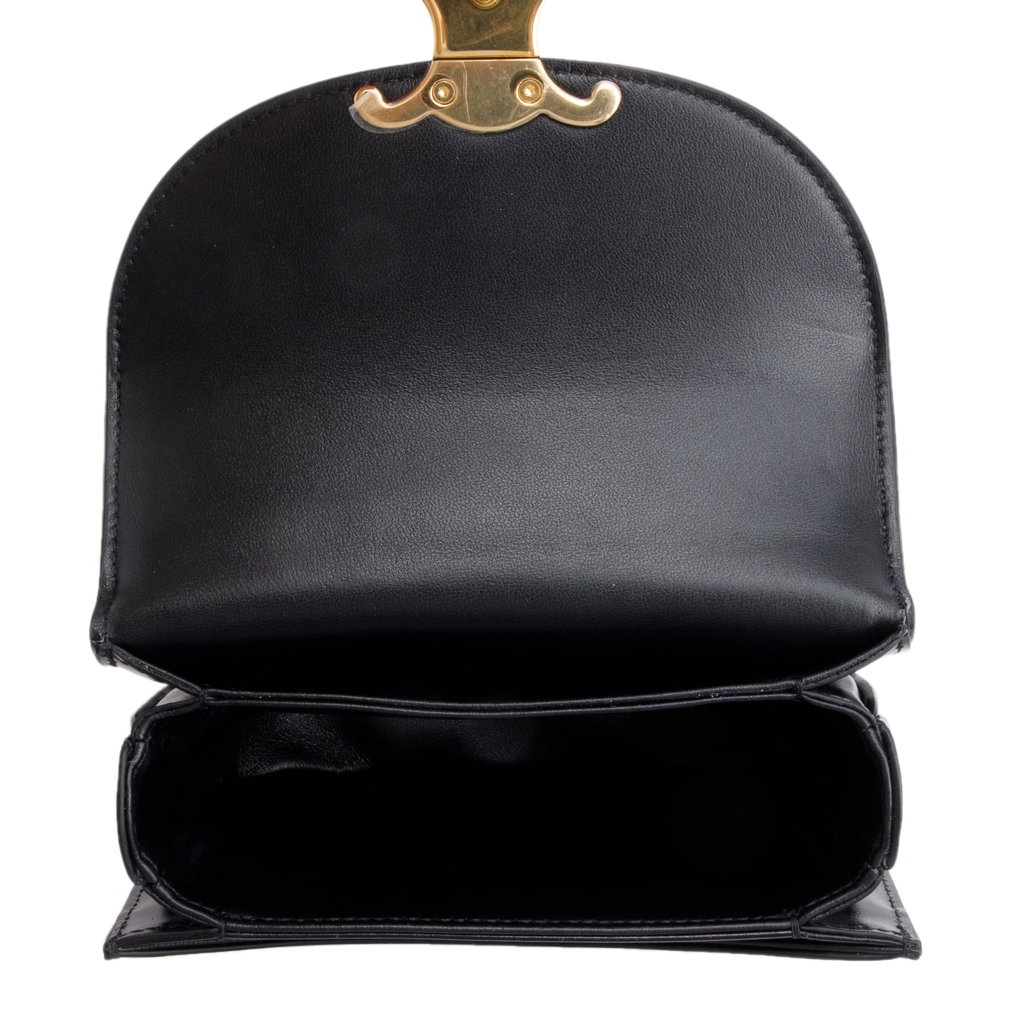 Celine 2021 Black Shiny Calfskin Leather Mini Besace Clea Shoulder Bag w/ Strap & Box