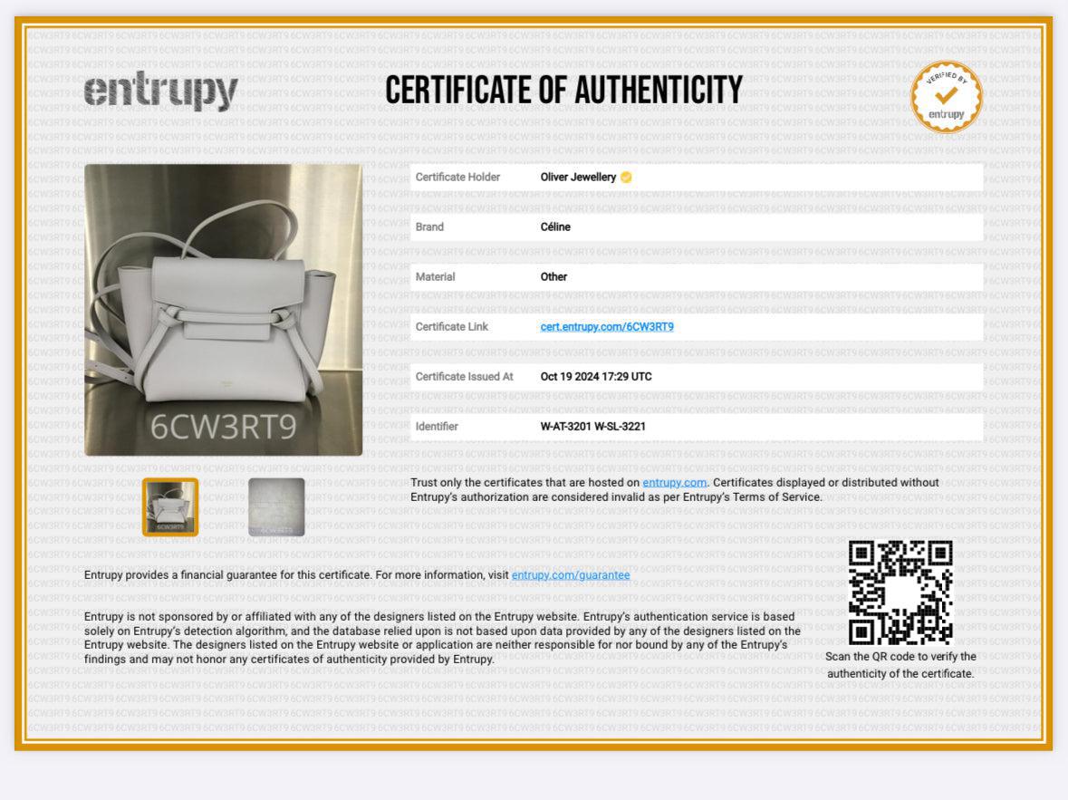 Celine 2021 Grey Grained Calfskin Leather Nano Belt Bag w/ Strap