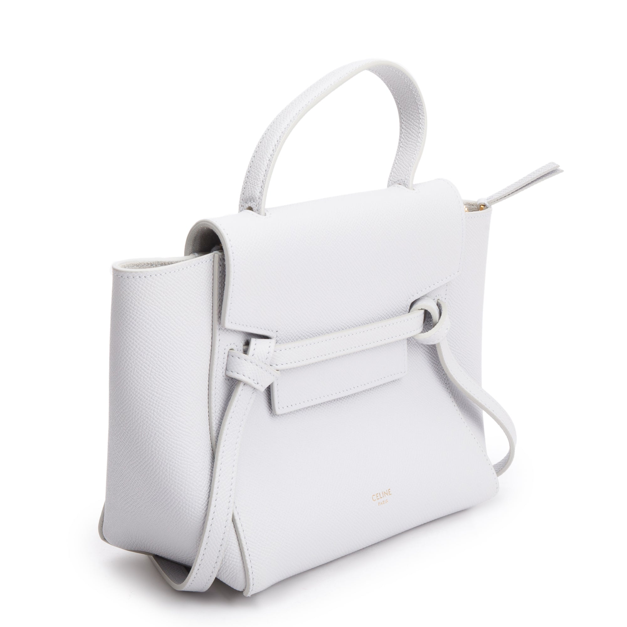 Celine 2021 Grey Grained Calfskin Leather Nano Belt Bag w/ Strap