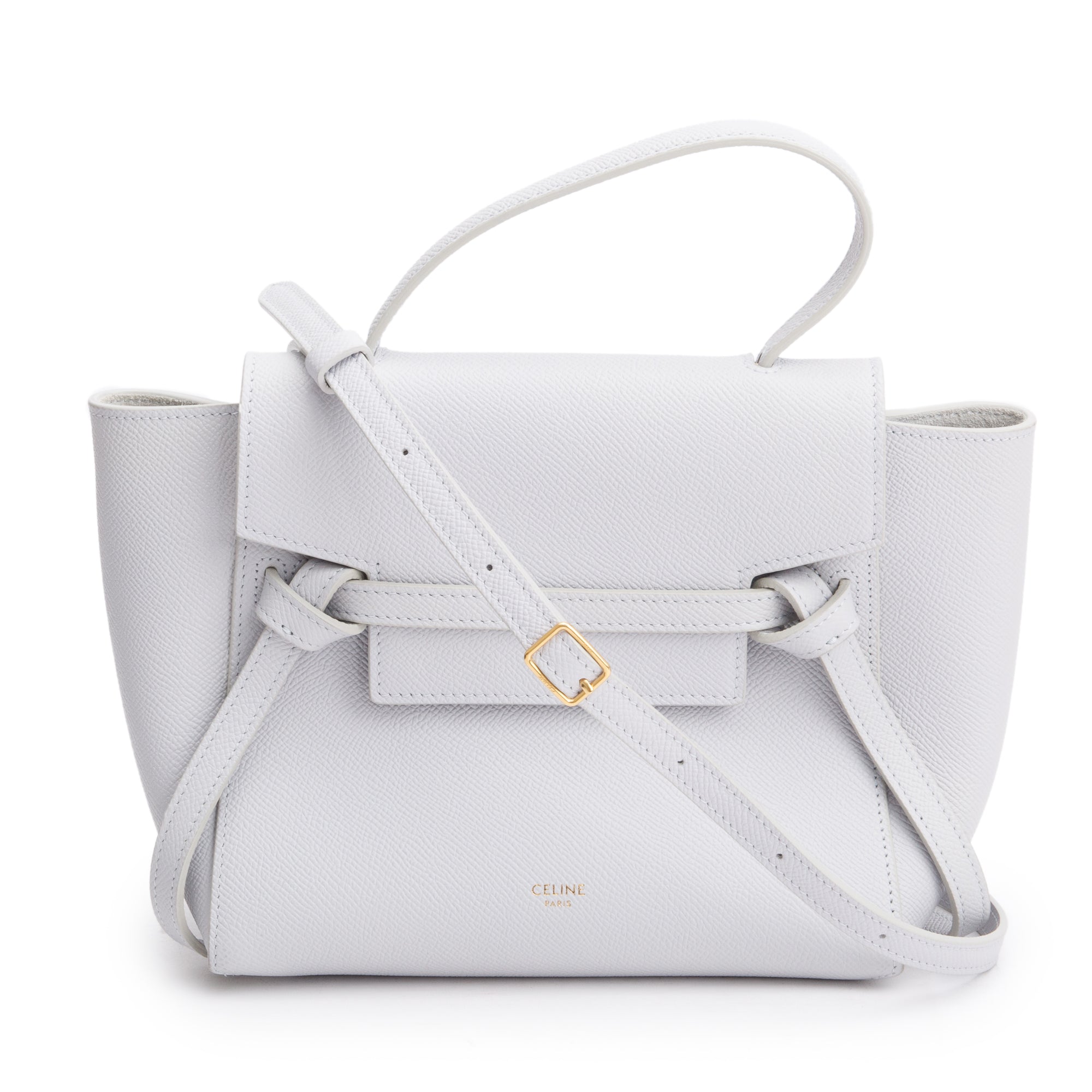 Celine 2021 Grey Grained Calfskin Leather Nano Belt Bag w/ Strap