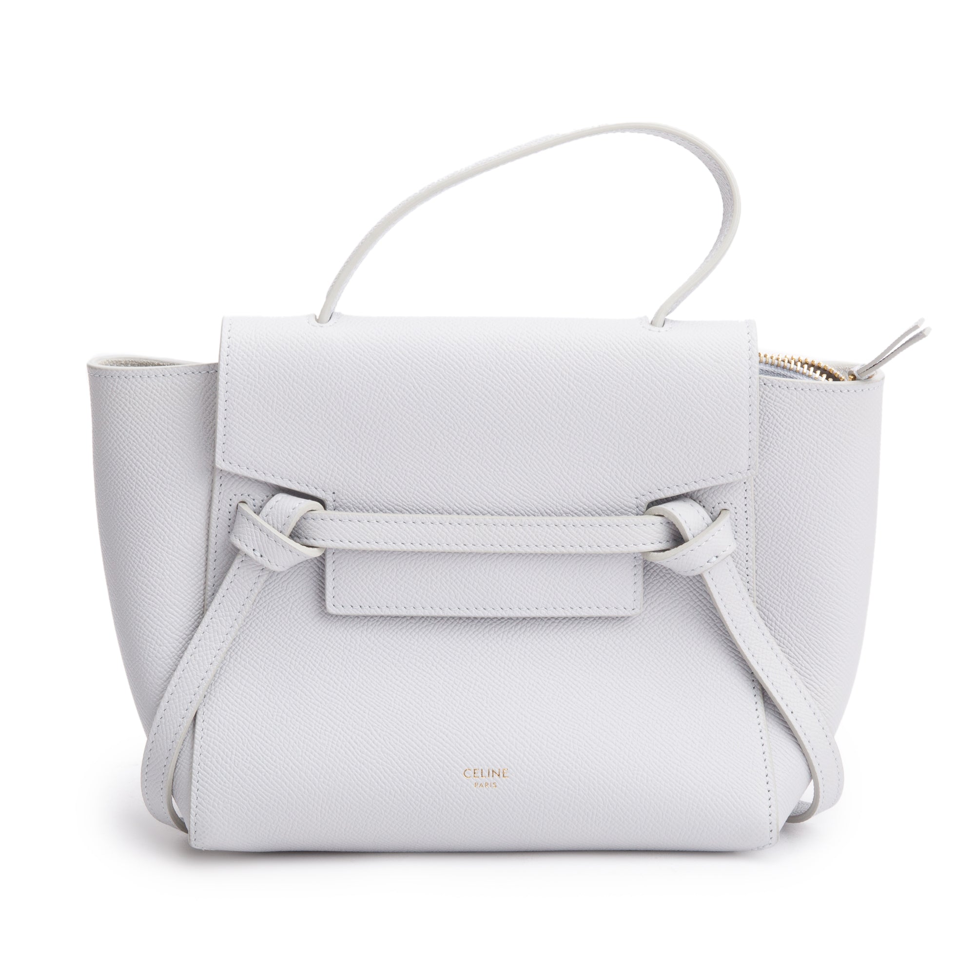 Celine 2021 Grey Grained Calfskin Leather Nano Belt Bag w/ Strap