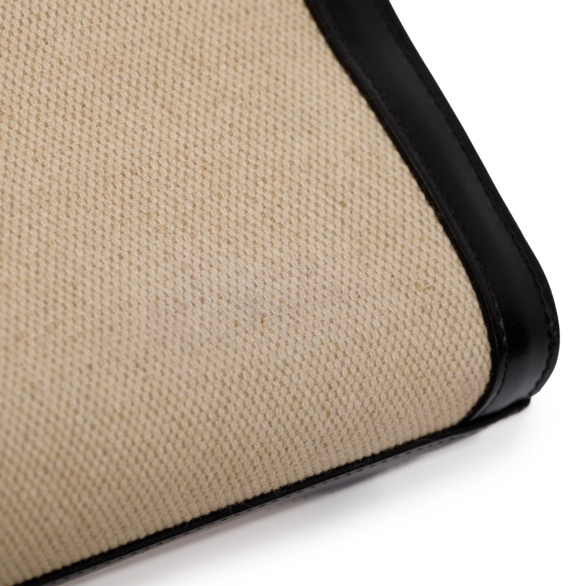 Celine 2021 Small Beige Canvas Black Calfskin Logo Vertical Cabas Tote w/ Strap