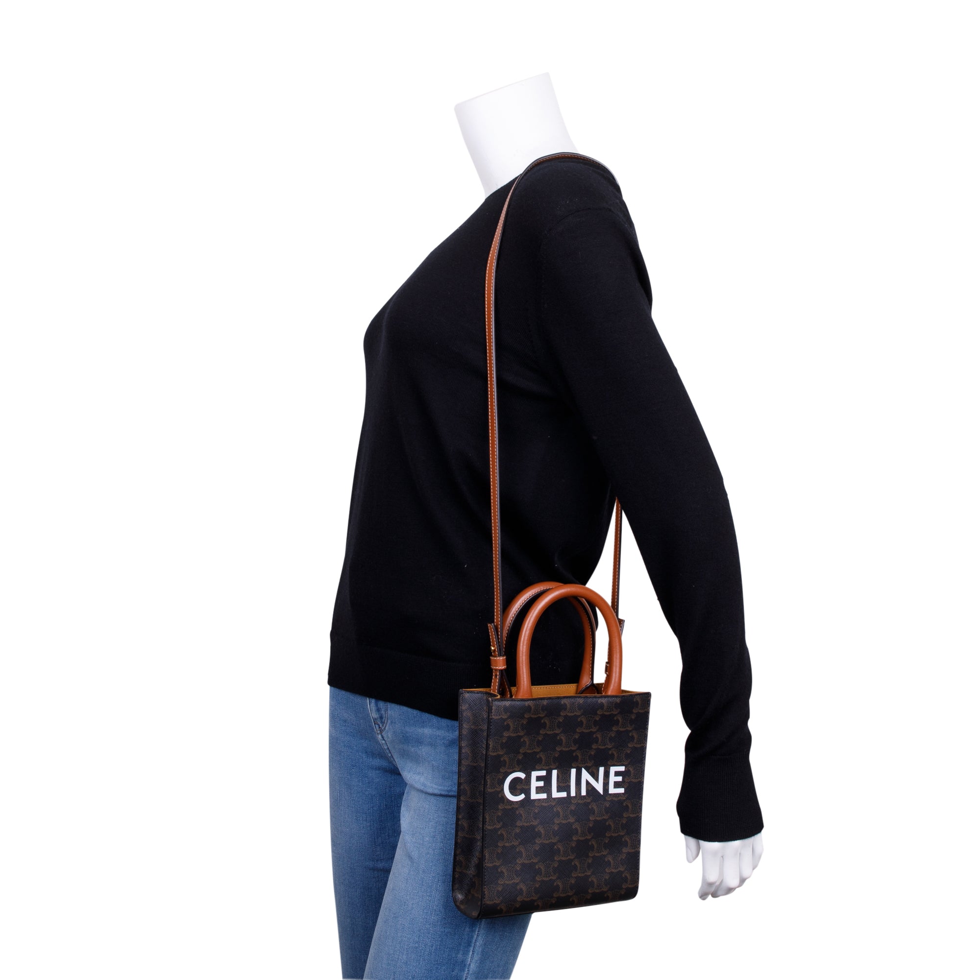 Celine 2021 Triomphe Canvas Mini Vertical Cabas Tote w/ Strap