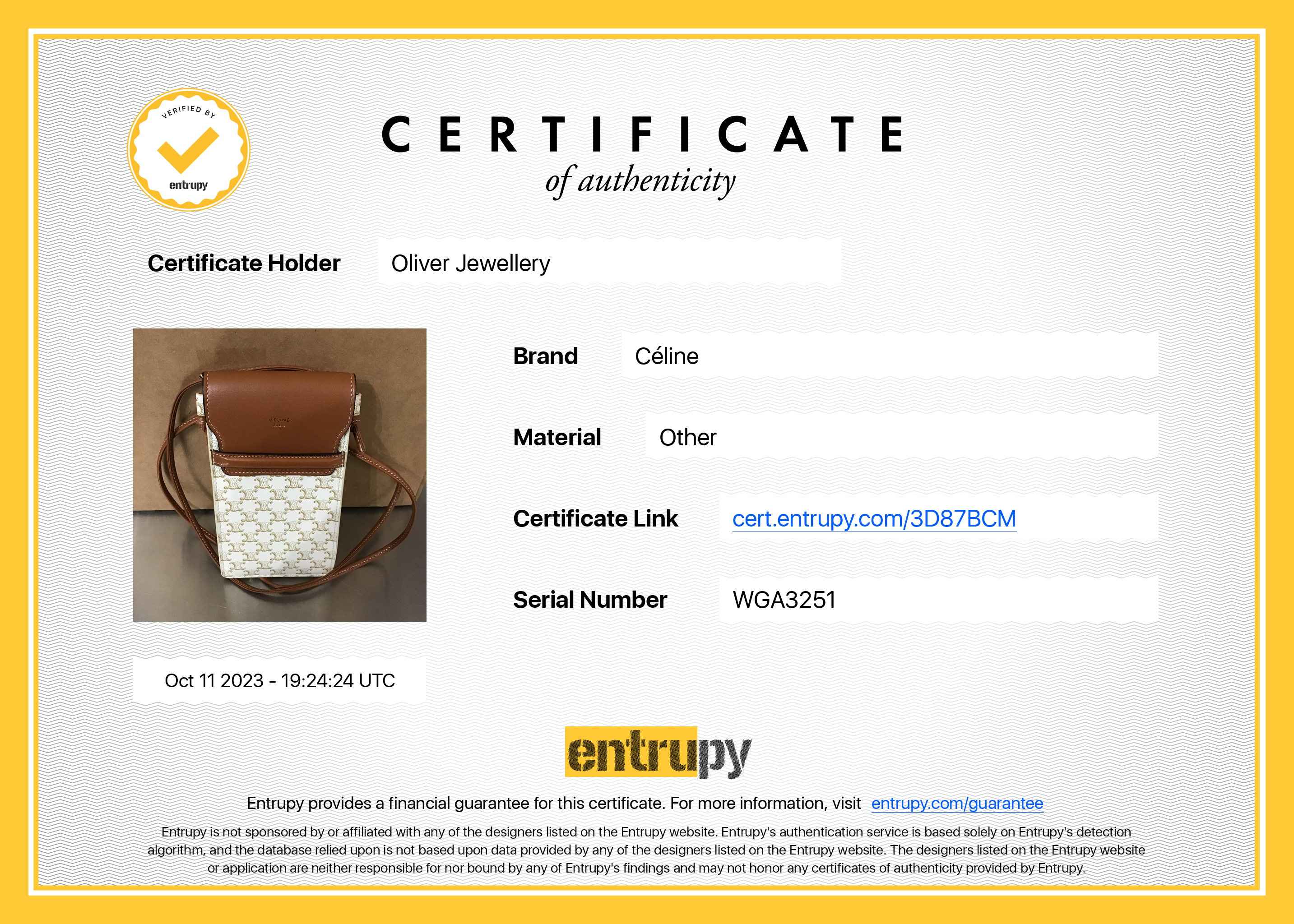 Celine 2021 White Triomphe Canvas & Tan Lambskin Leather Flap Phone Pouch