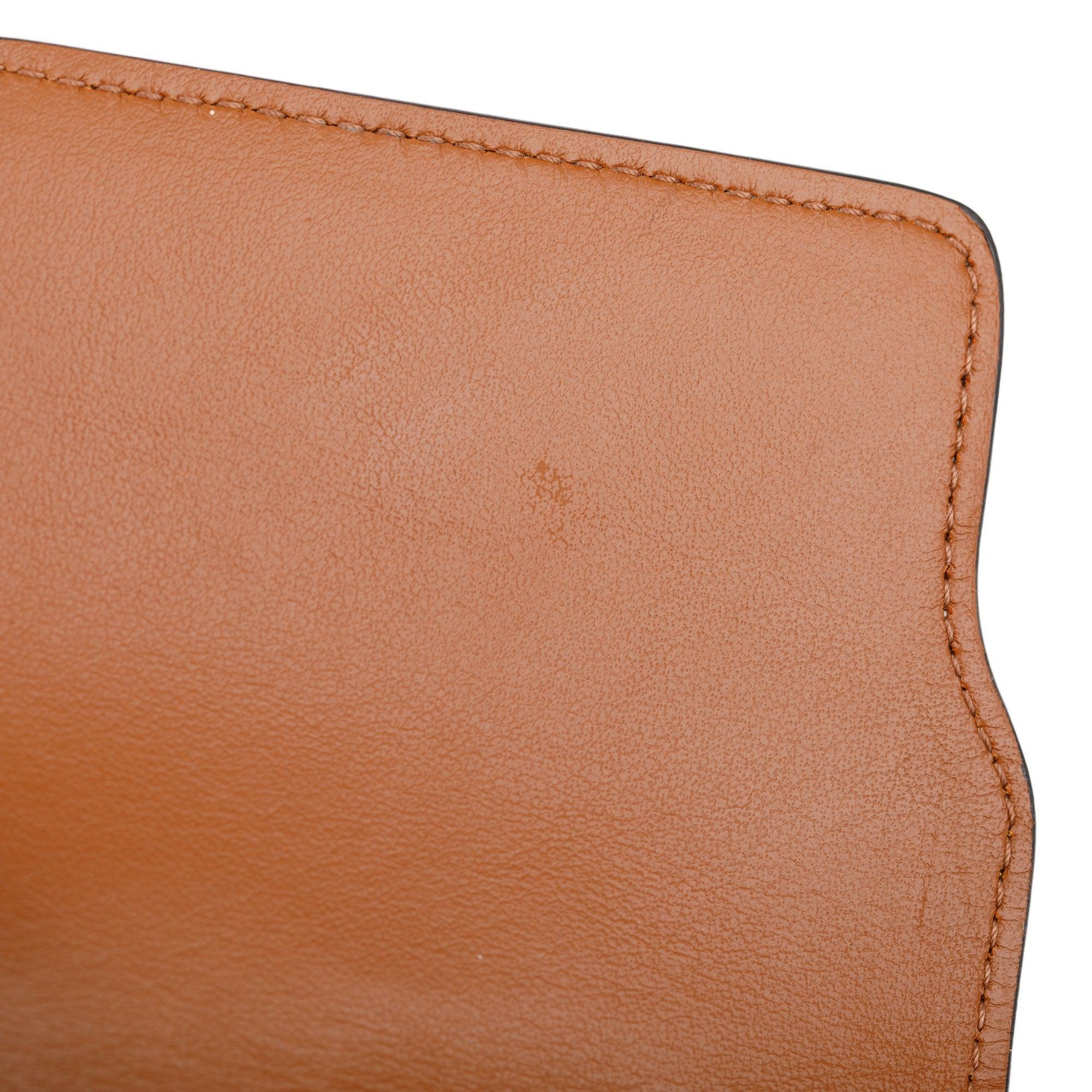 Celine 2021 White Triomphe Canvas & Tan Lambskin Leather Flap Phone Pouch