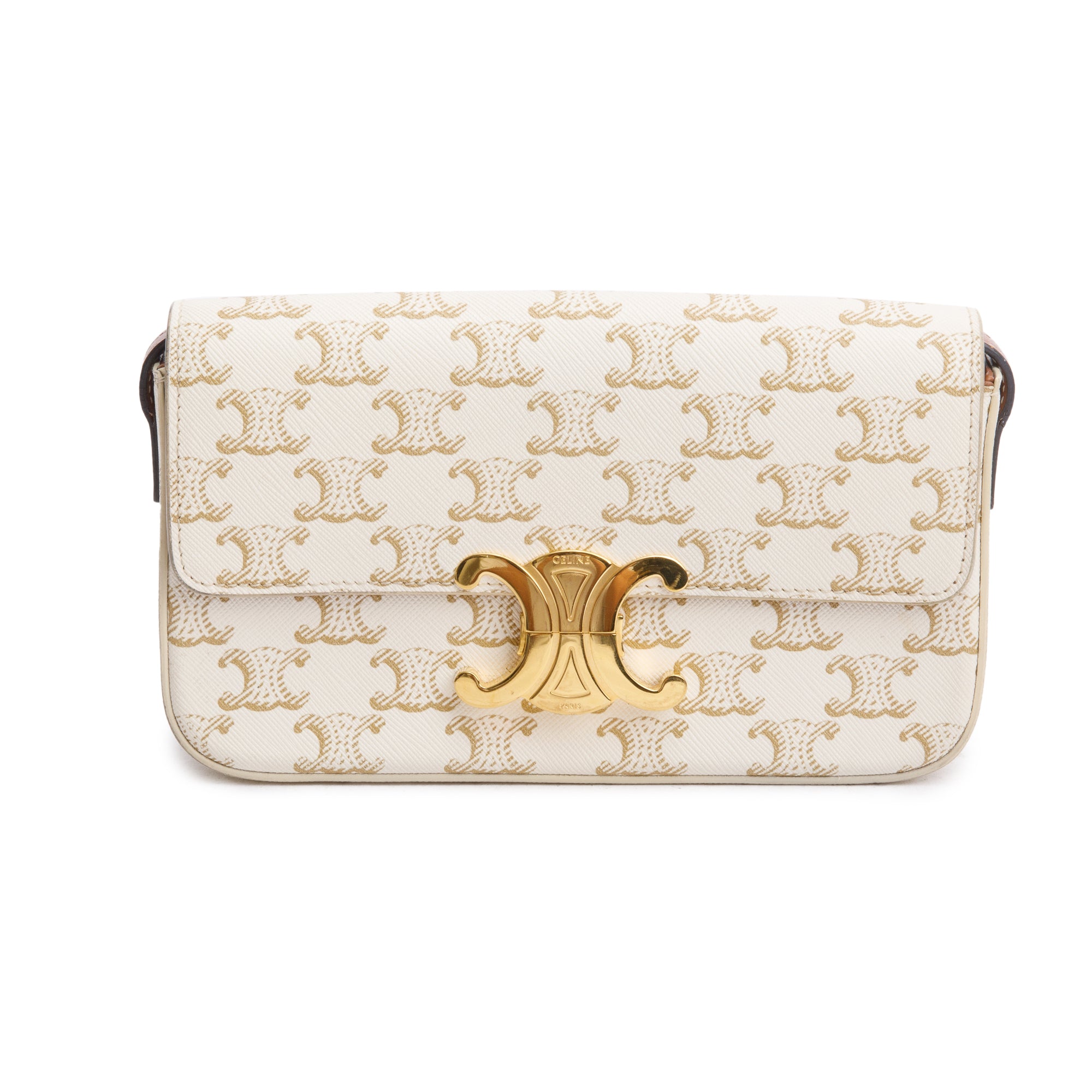 Celine 2021 White Triomphe Canvas and Calfskin Leather Claude Shoulder Bag