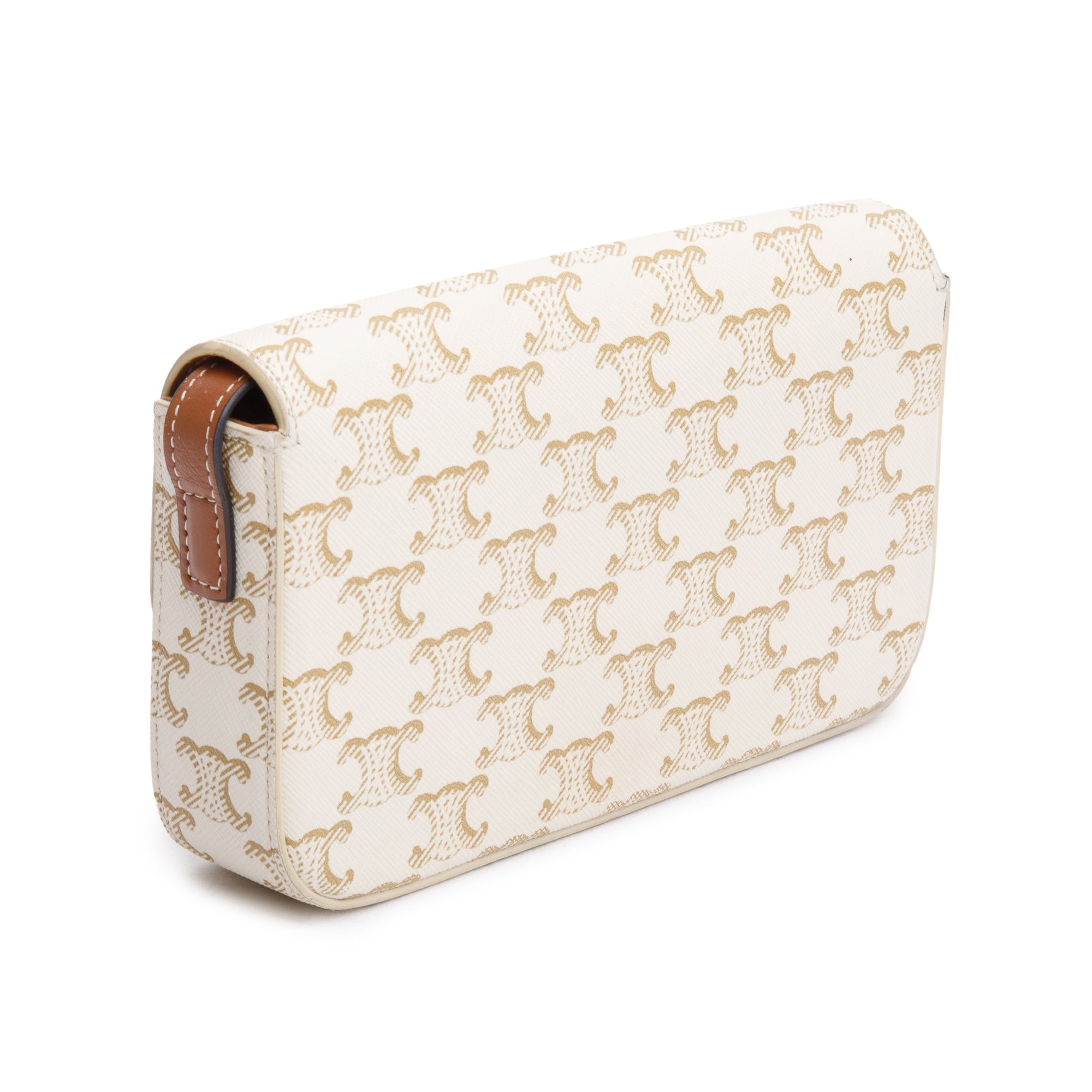 Celine 2021 White Triomphe Canvas and Calfskin Leather Claude Shoulder Bag