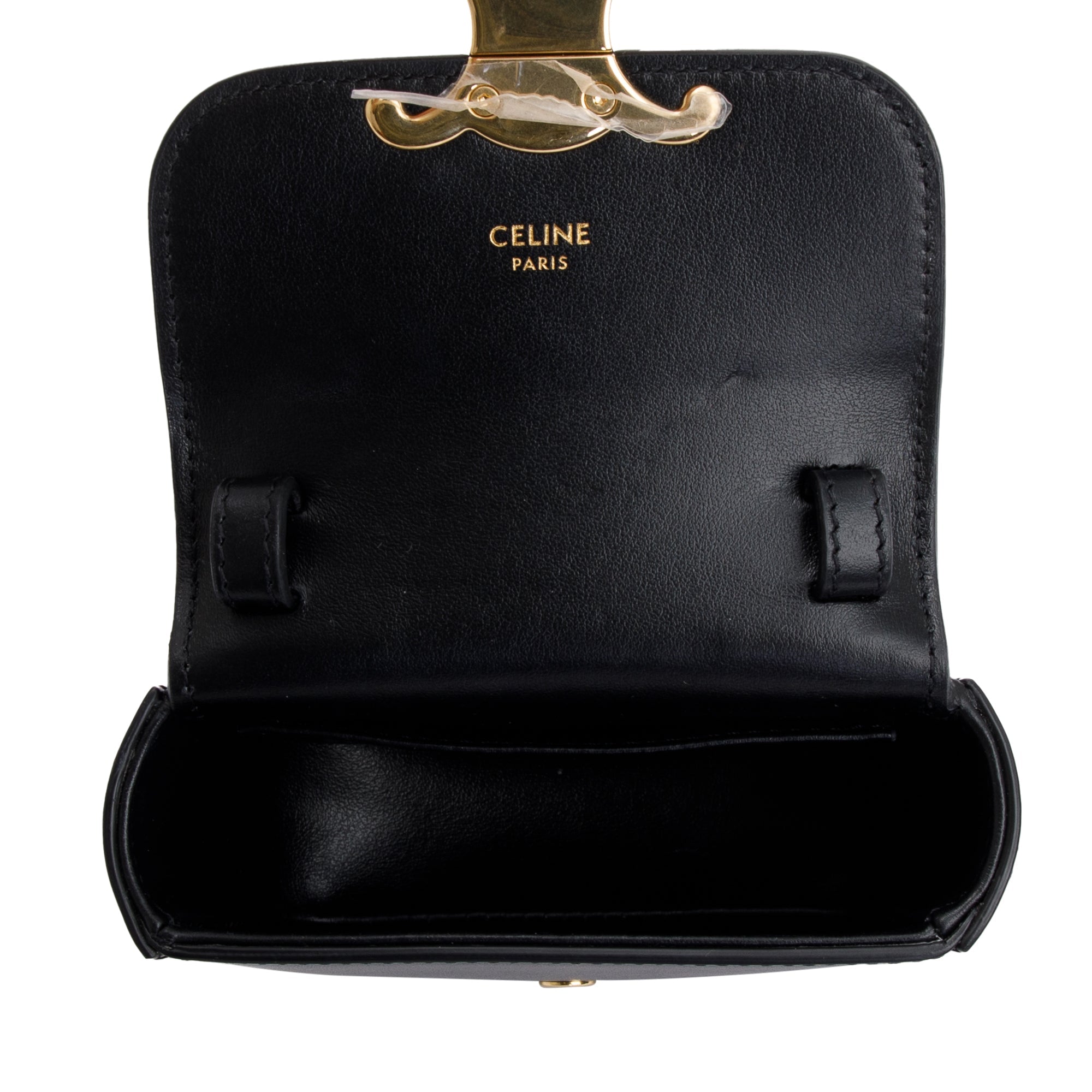 Celine 2022 Black Calfskin Leather Mini Triomphe Belt Bag w/ Box