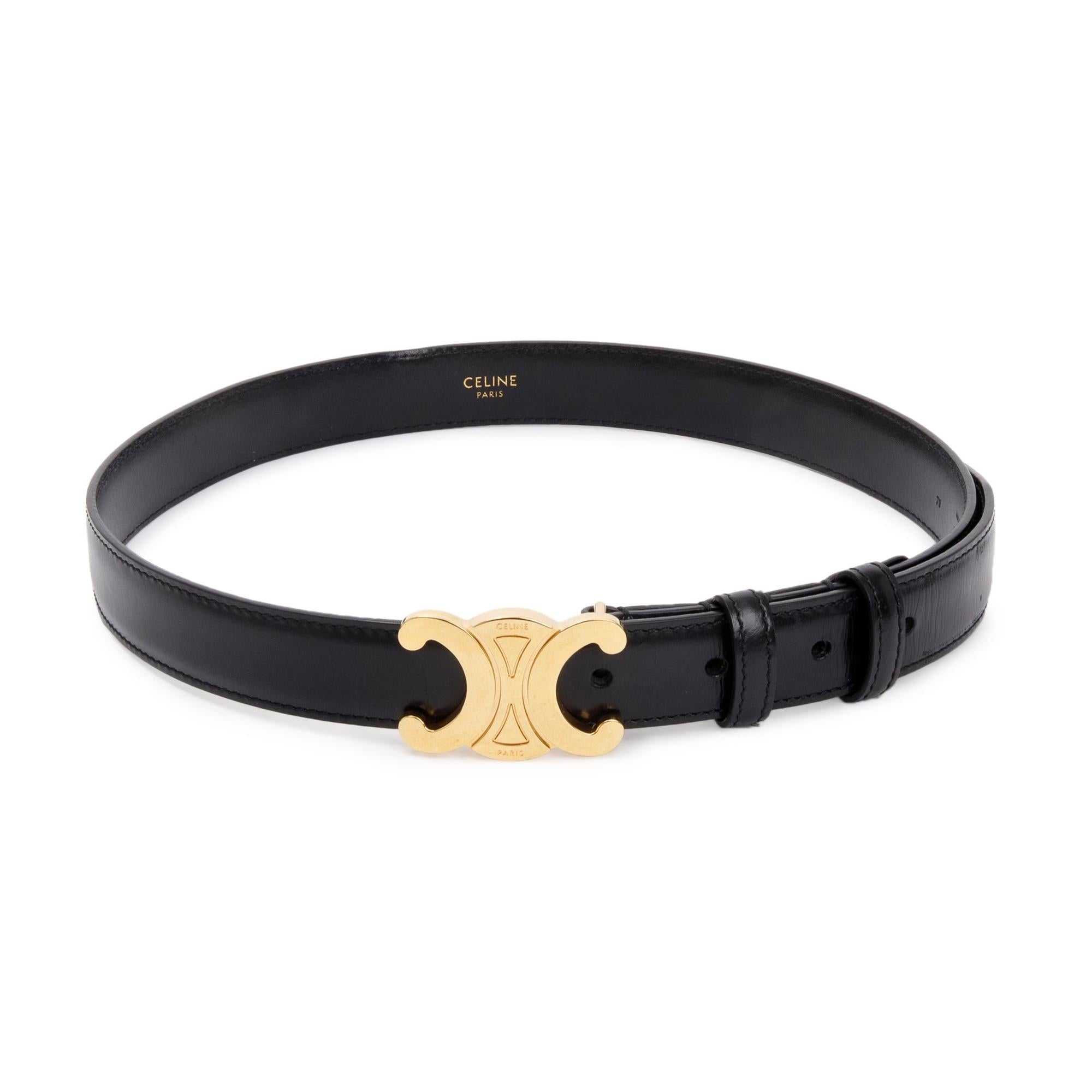 Celine 2022 Black Taurillon Leather Medium Triomphe Belt, Size 70