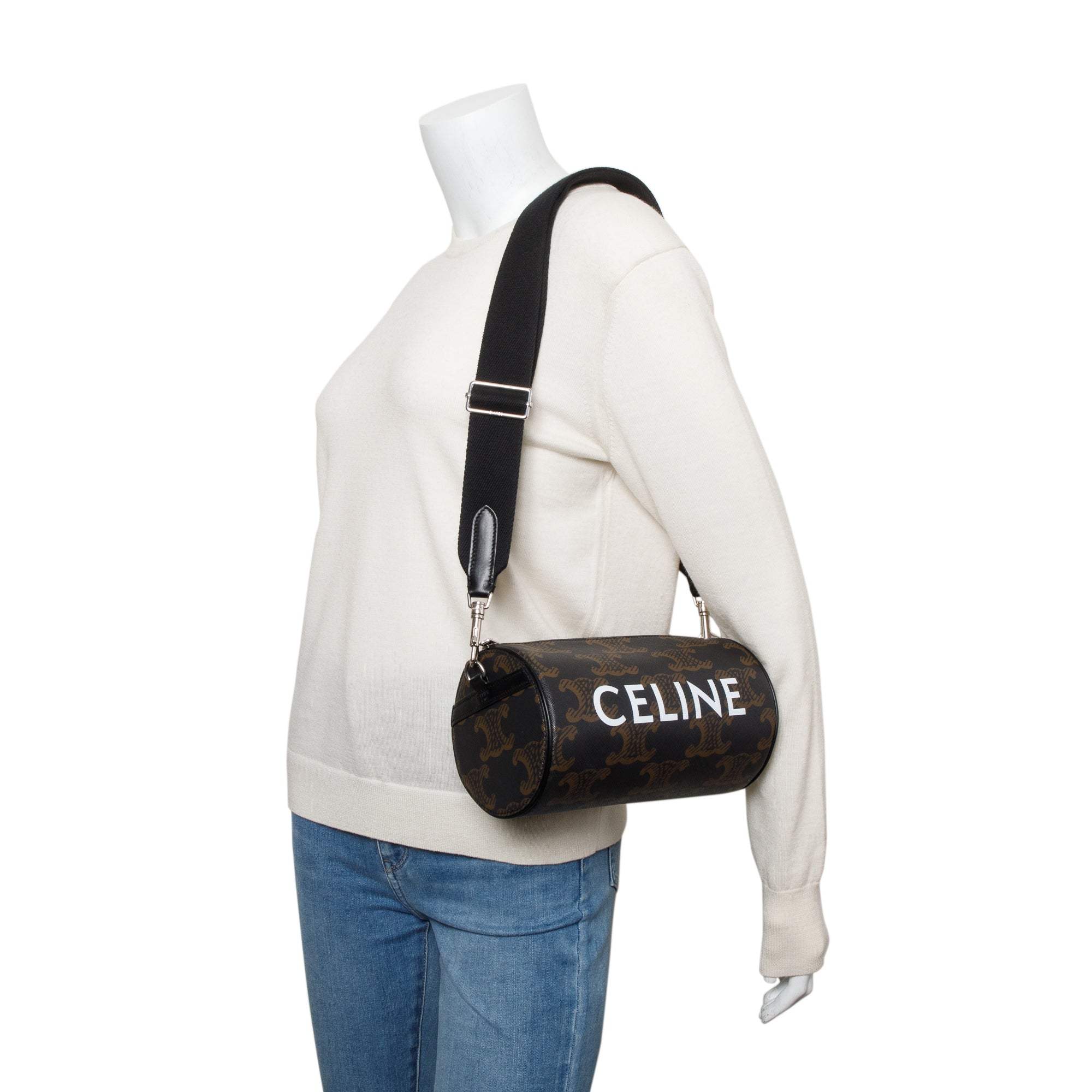 Celine 2022 Brown Triomphe Canvas Cylinder Bag w/ Strap