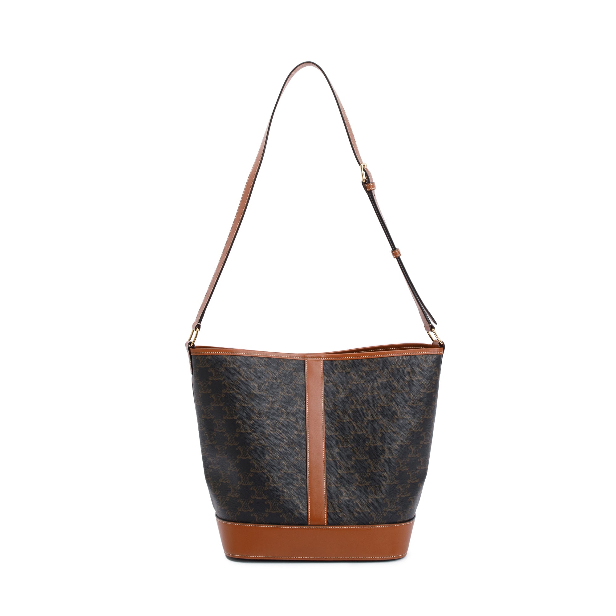 Celine 2022 Brown Triomphe Canvas Medium Bucket Bag