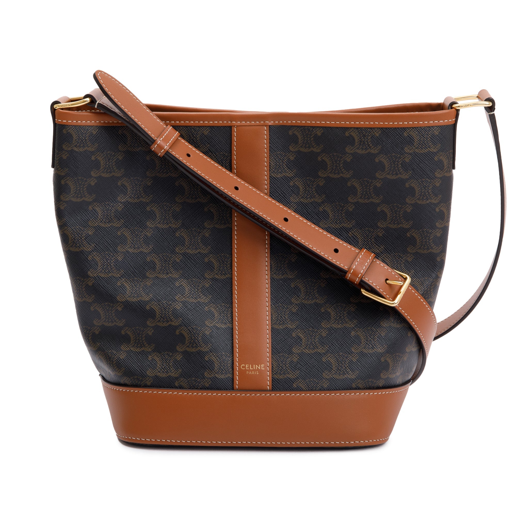 Celine 2022 Brown Triomphe Canvas Small Bucket Bag