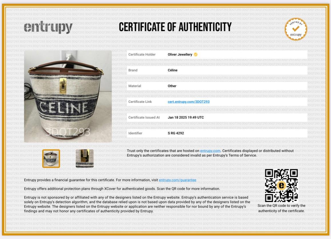 Celine 2022 Neutral Canvas Brown Leather Logo Teen 16 Bucket Bag w/ Strap