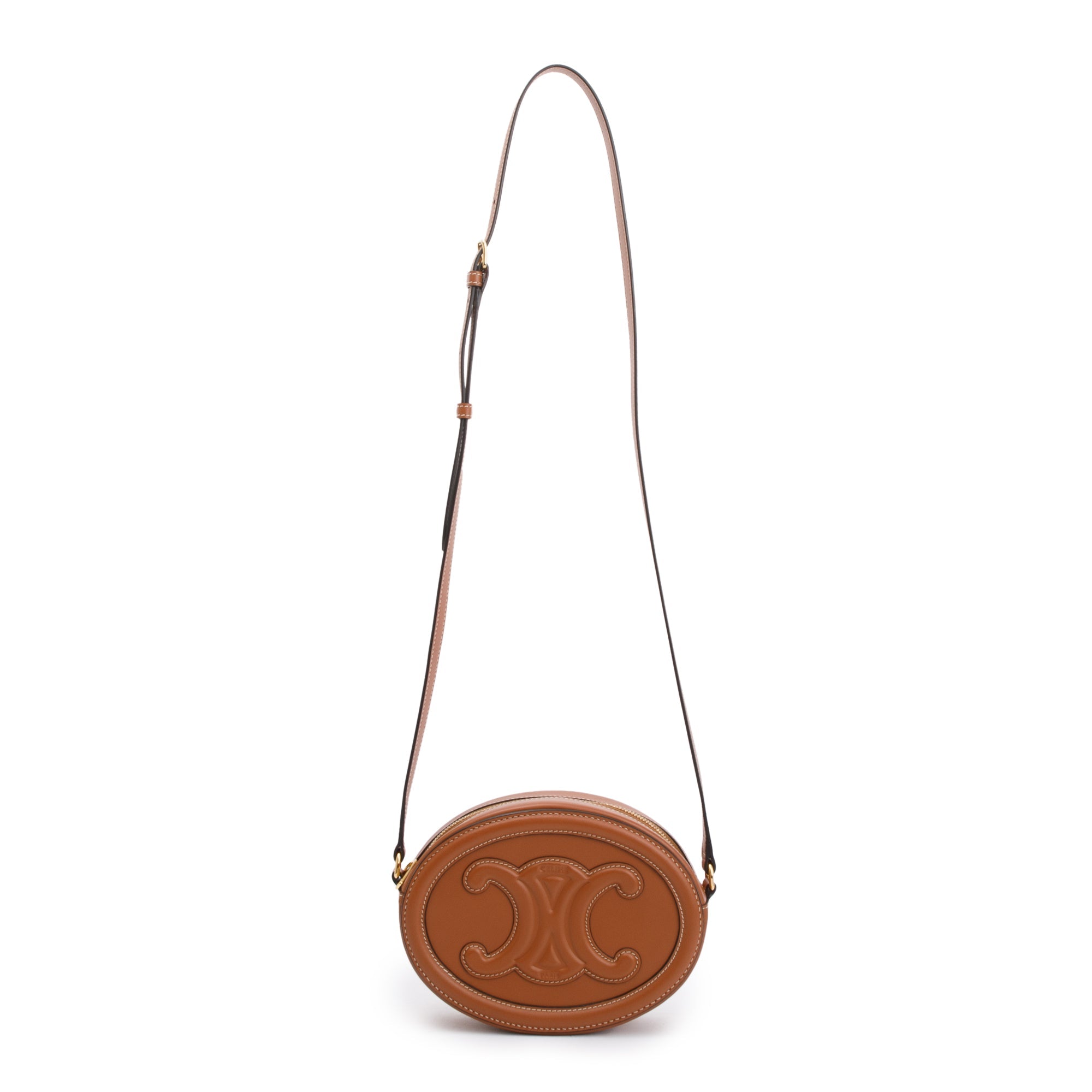 Celine 2022 Tan Smooth Calfskin Leather Cuir Triomphe Oval Crossbody Bag