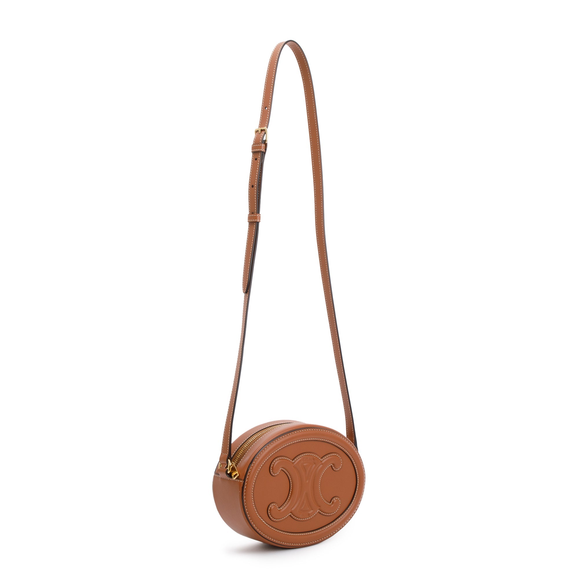 Celine 2022 Tan Smooth Calfskin Leather Cuir Triomphe Oval Crossbody Bag