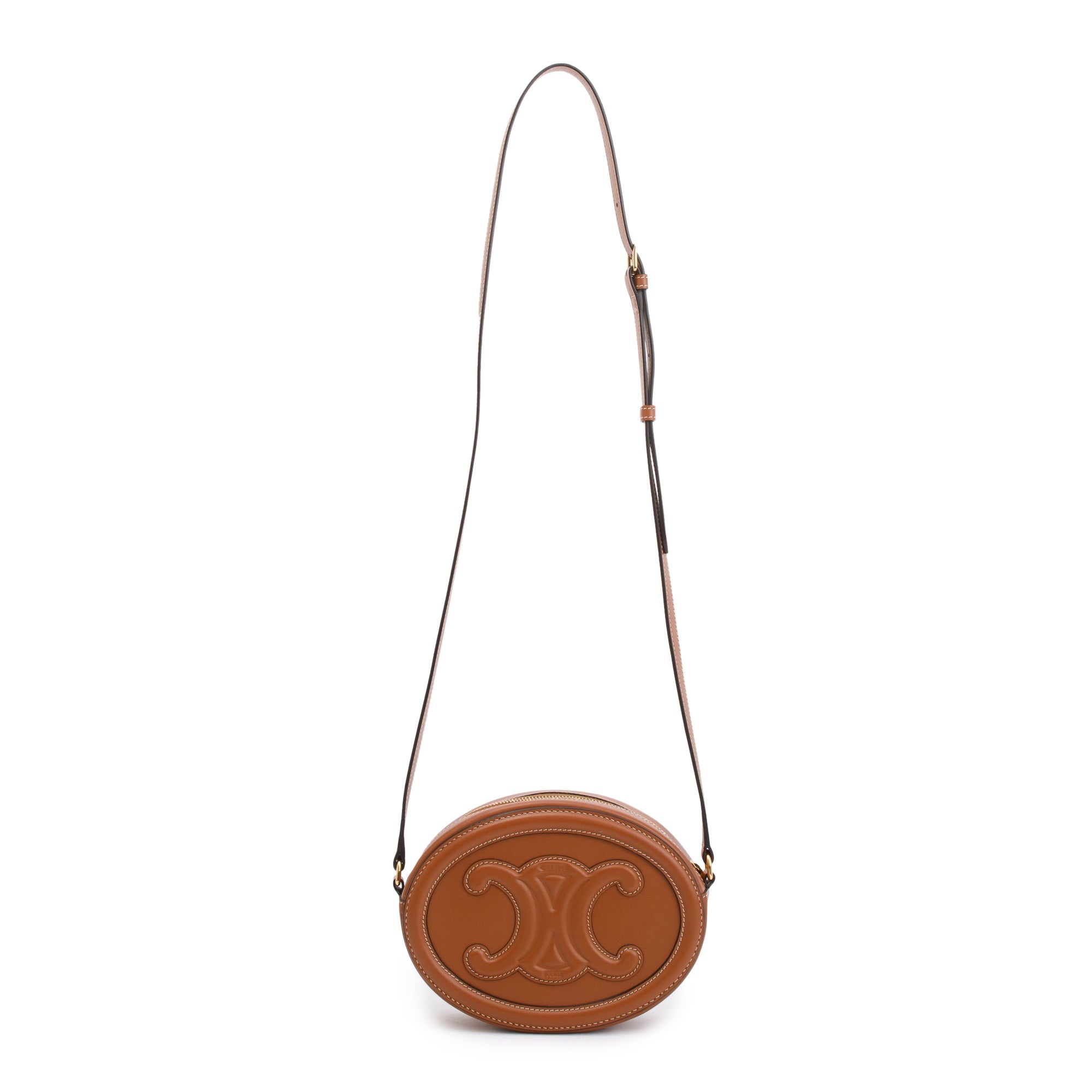 Celine 2022 Tan Smooth Calfskin Leather Cuir Triomphe Oval Crossbody Bag